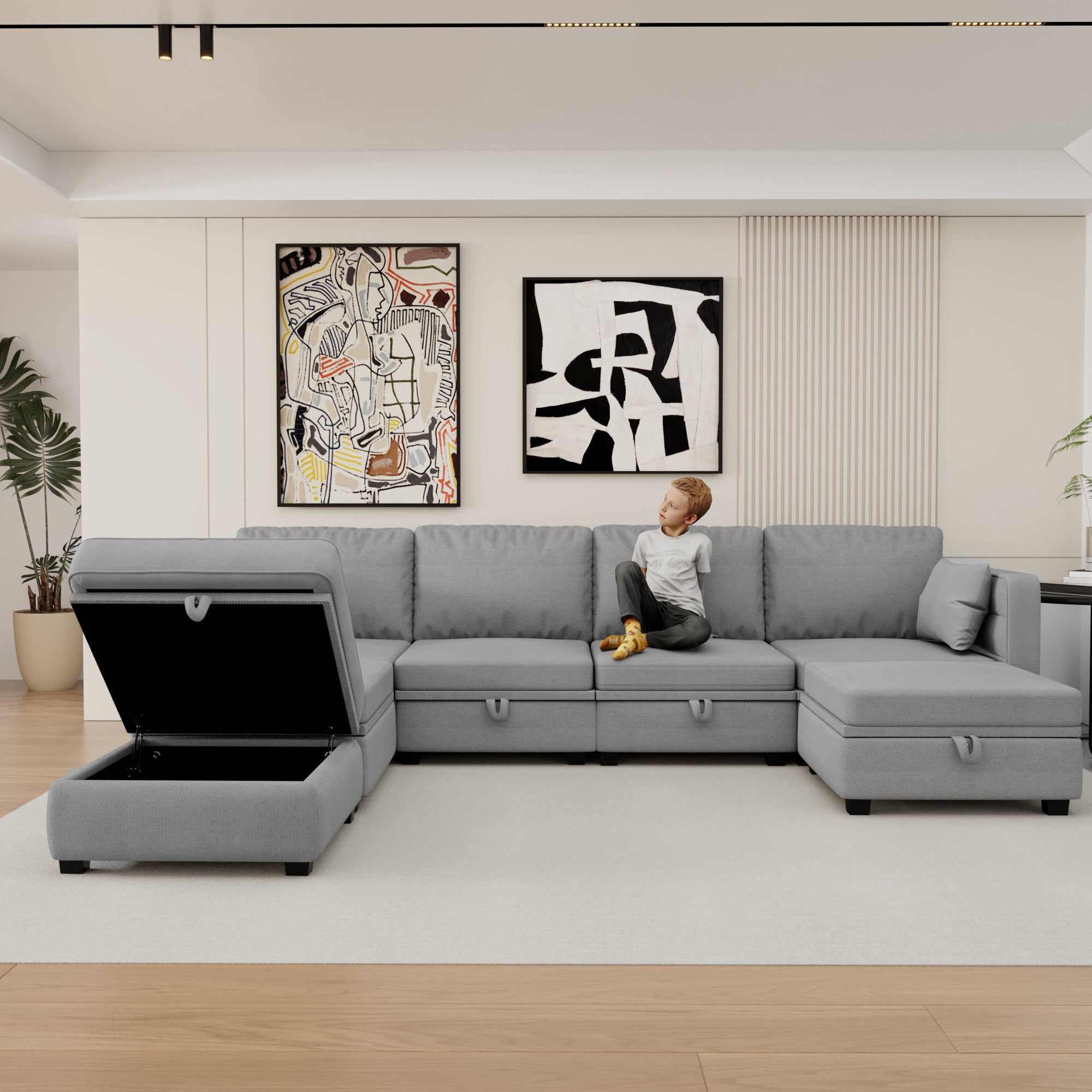 UNITED WE WIN Modular Sectional Sofa U Shaped Modular Couch with Reversible Chaise Modular Sofa Sectional Couch with Storage Seats