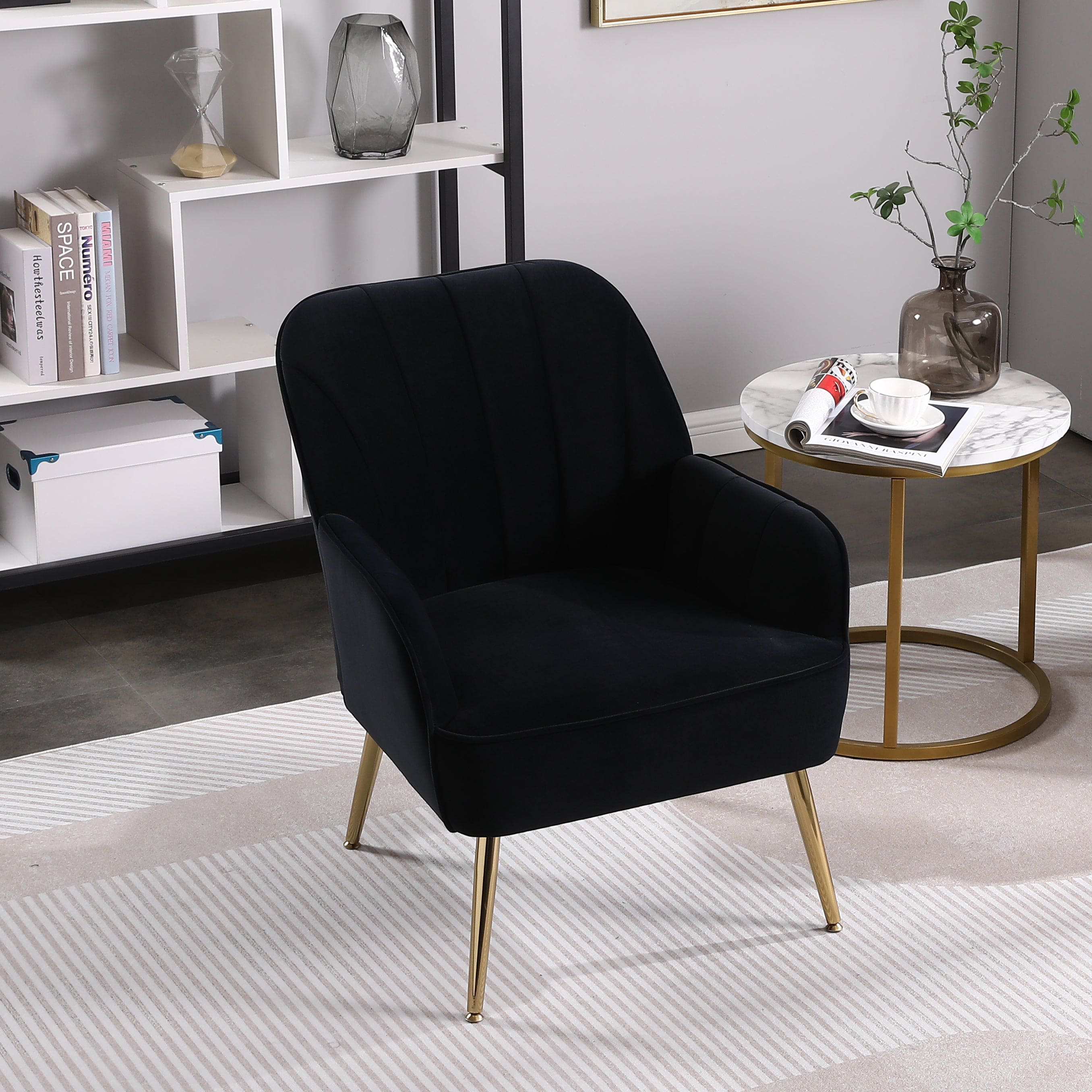 Modern Mid Century Chair velvet  Sherpa Armchair for Living Room Bedroom Office Easy Assemble(NAVY)