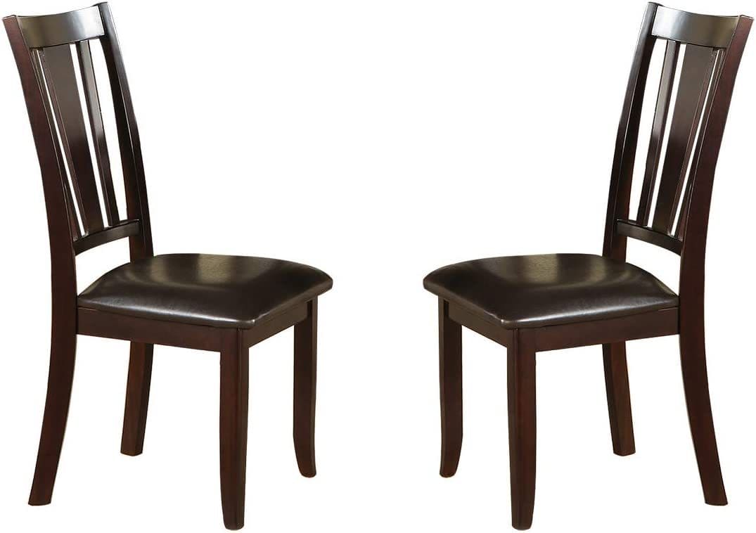 Simple Contemporary Set of 2 Side Chairs Brown Finish Dining Seating Cushion Chair Unique Design Kitchen Dining Room Faux Leather Seat