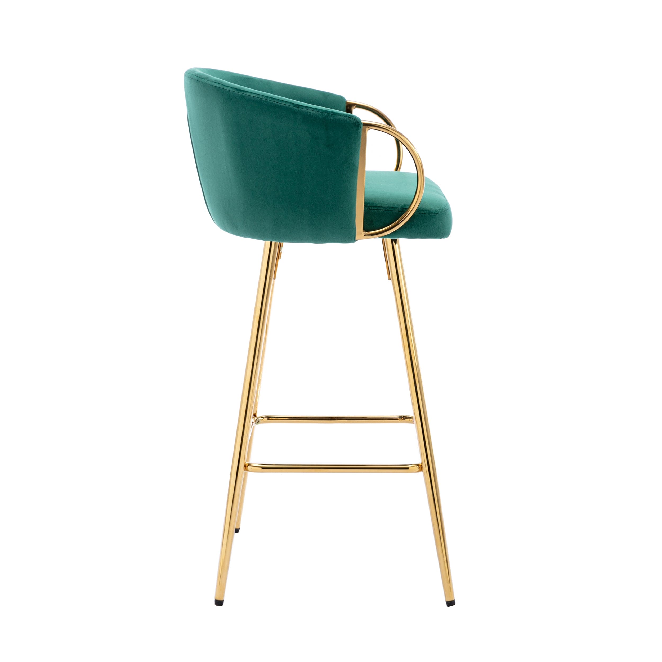 26 Inch Set of 2 Bar Stools,with Chrome Footrest and Base Velvet + Golden Leg Simple Bar Stool,GREEN