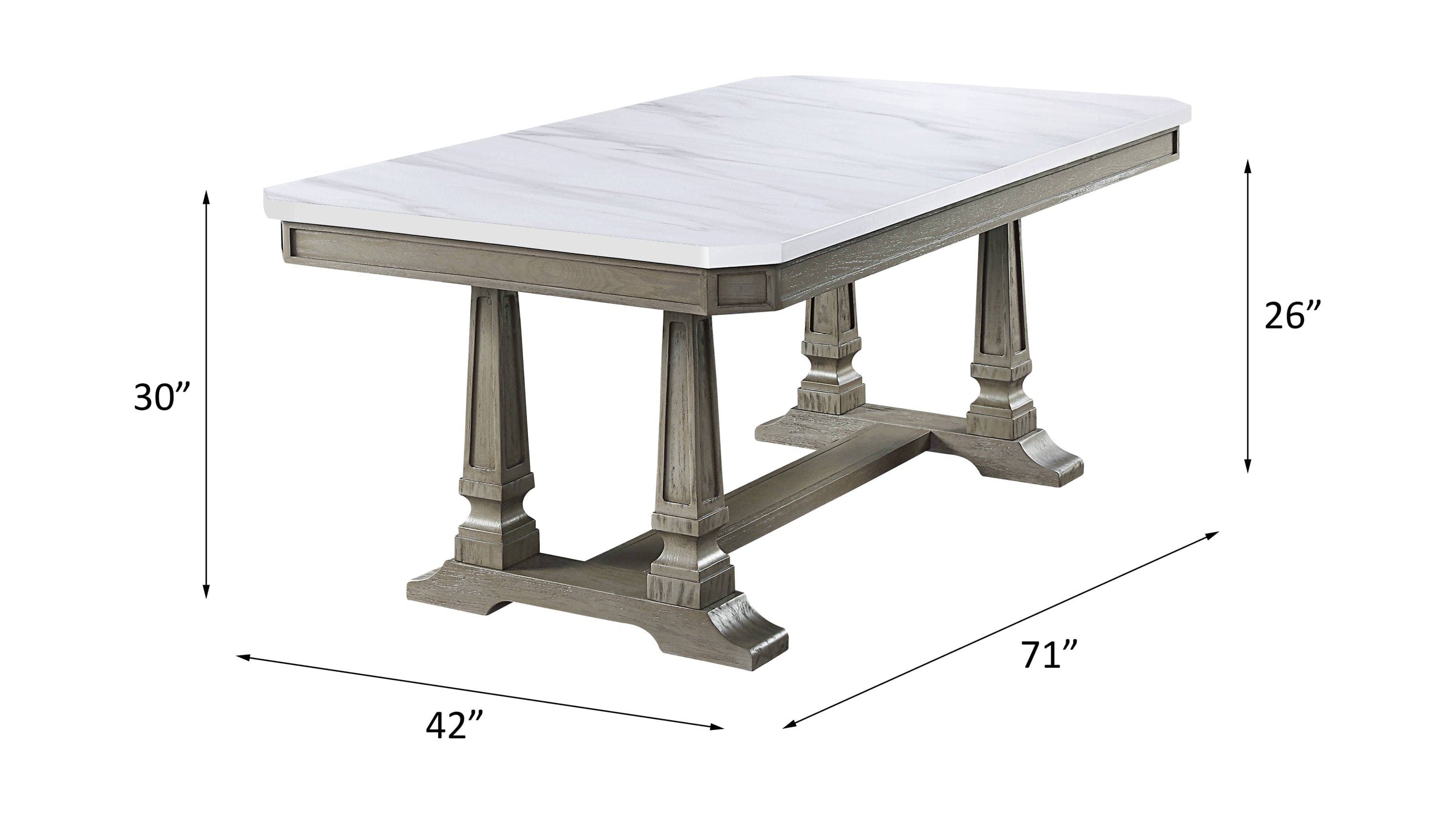 ACME Zumala Dining Table, Marble & Weathered Oak Finish 73260