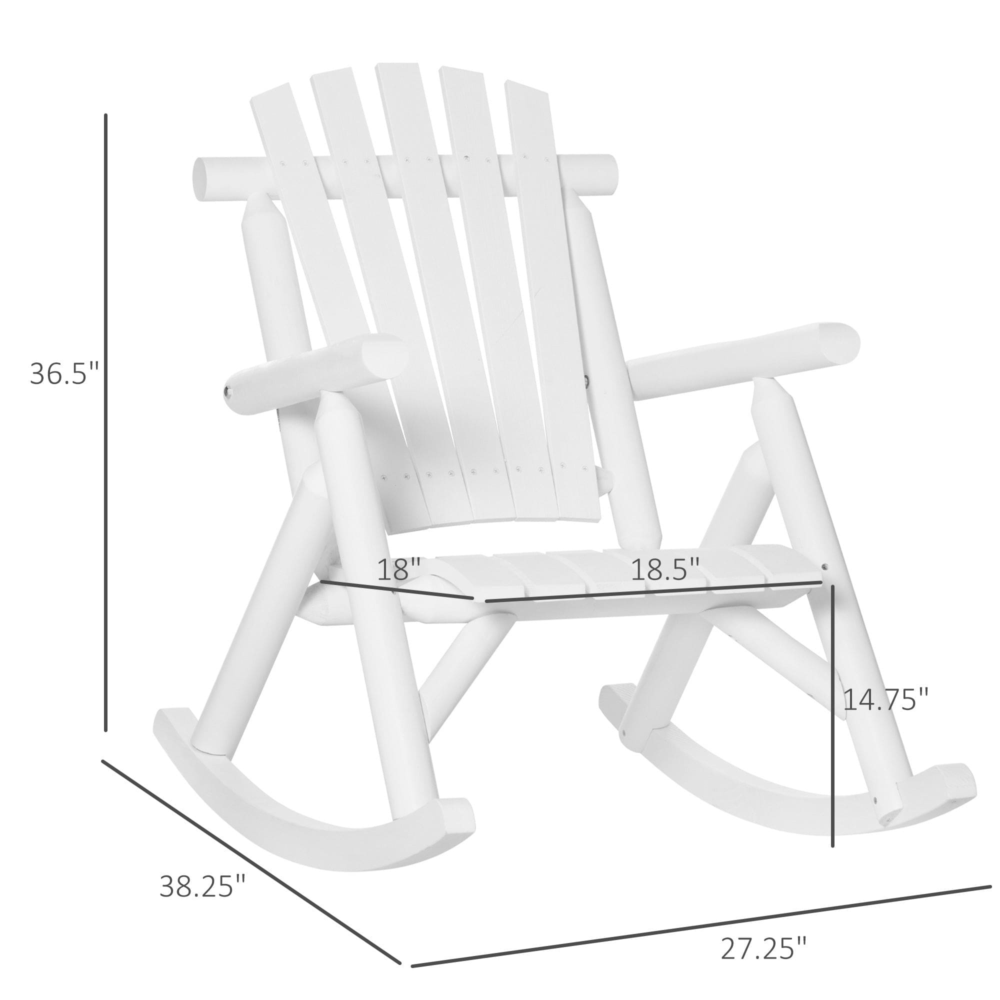 Outsunny Outdoor Wooden Rocking Chair, Rustic Adirondack Rocker with Slatted Seat, High Backrest, Armrests for Patio, Garden, and Porch, Large, White