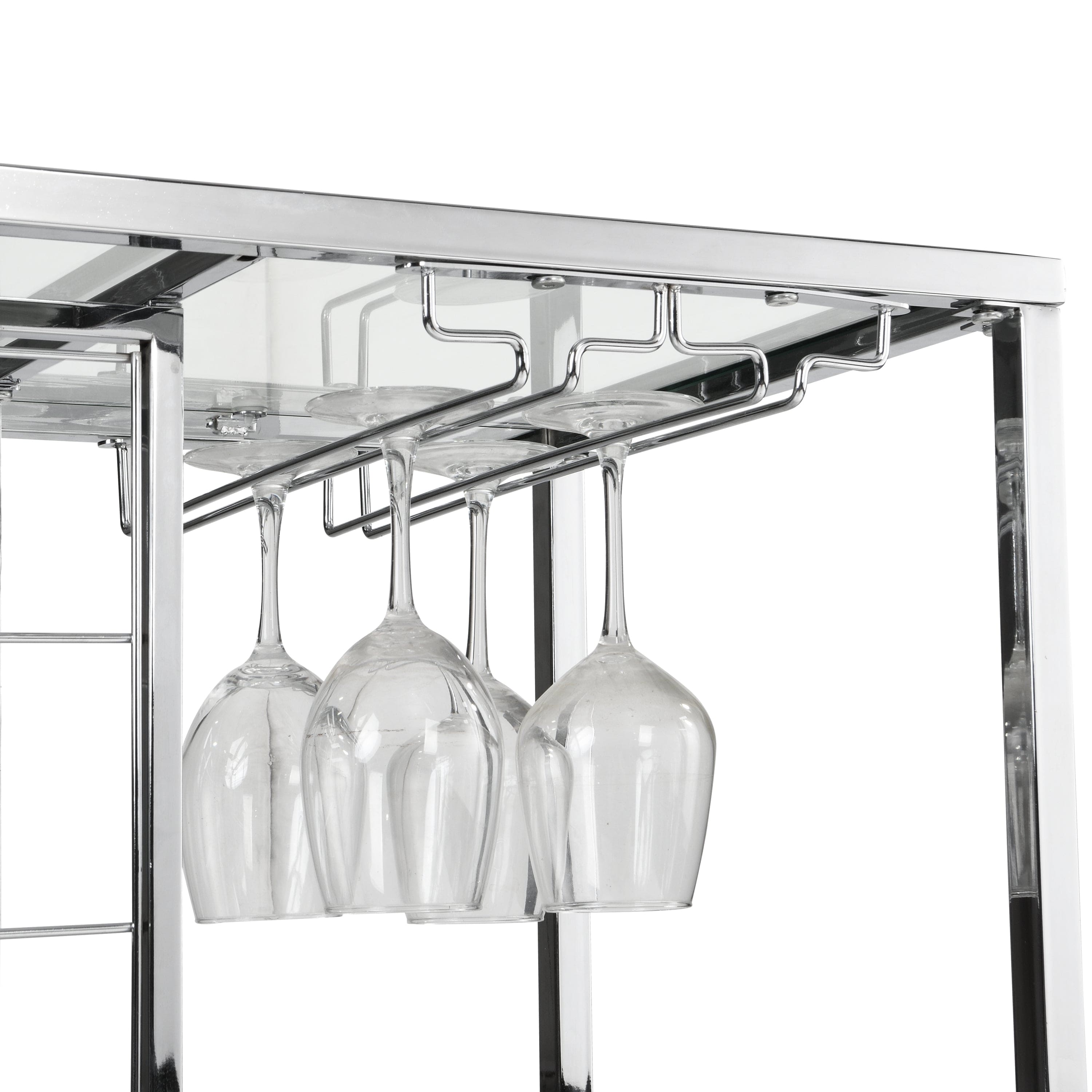 Bar Cart Kitchen Bar&Serving Cart for Home with Glass Holder and Wine Rack, 3-Tier Kitchen Trolley with Tempered Glass Shelves and Chrome-Finished