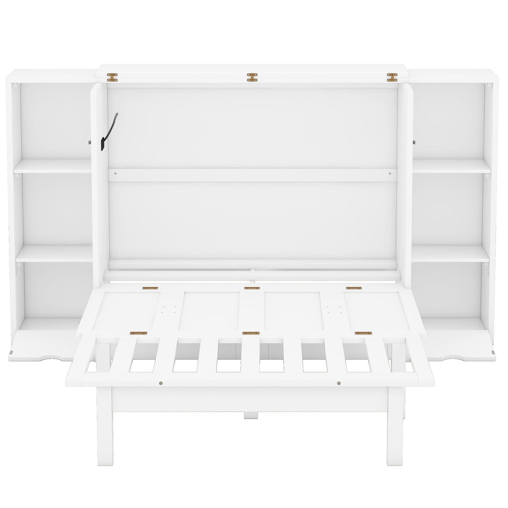 Queen Size Murphy Bed with Shelves, Drawers and USB Ports,White