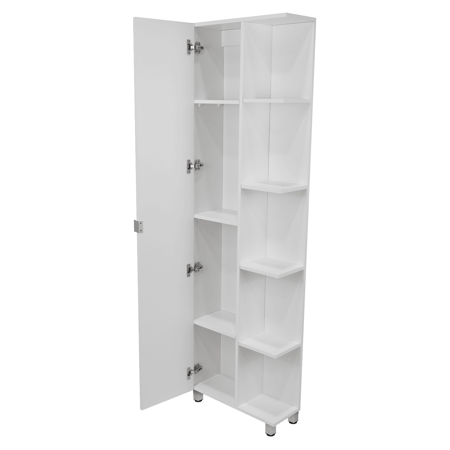 Corner Cabinet Womppi, Five Open Shelves, Single Door, White Finish