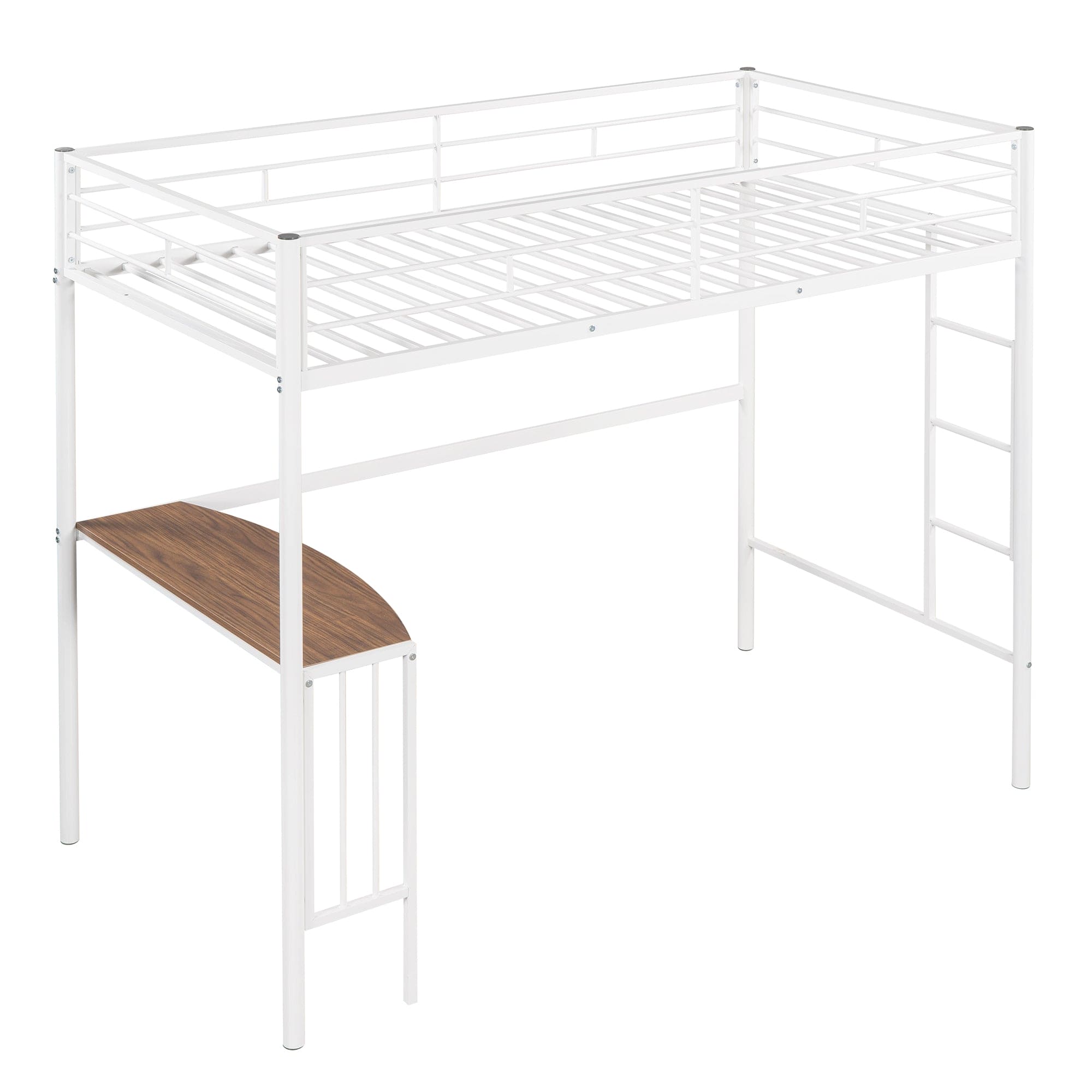 Twin Metal Bunk Bed with Desk, Ladder and Guardrails, Loft Bed for Bedroom, White(OLD SKU : MF195191AAK)