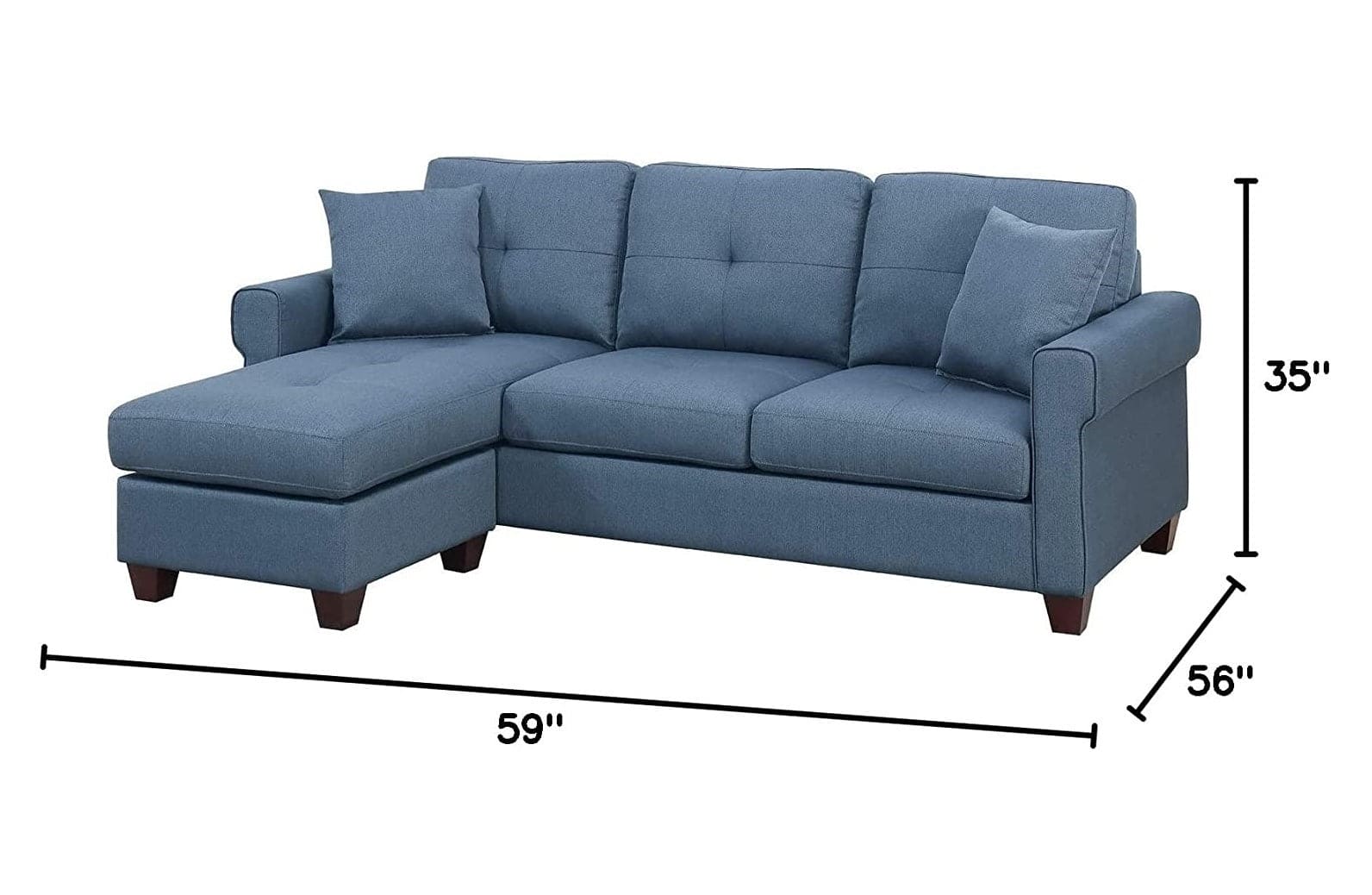 Blue Color Glossy Polyfiber Tufted Cushion Couch Sectional Sofa Chaise Living Room Furniture Reversible Sectionals Chaise