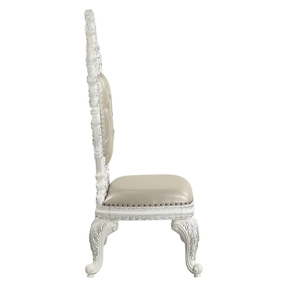 ACME Vanaheim Side Chair (Set-2), Beige PU & Antique White Finish DN00679