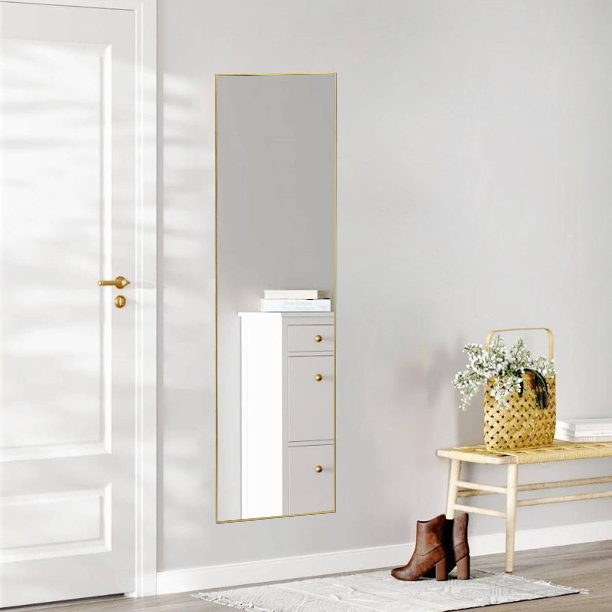 Floor Standing Mirror, Wall Mirror with Stand Aluminum Alloy Thin Frame,21''*64'',Gold-rect