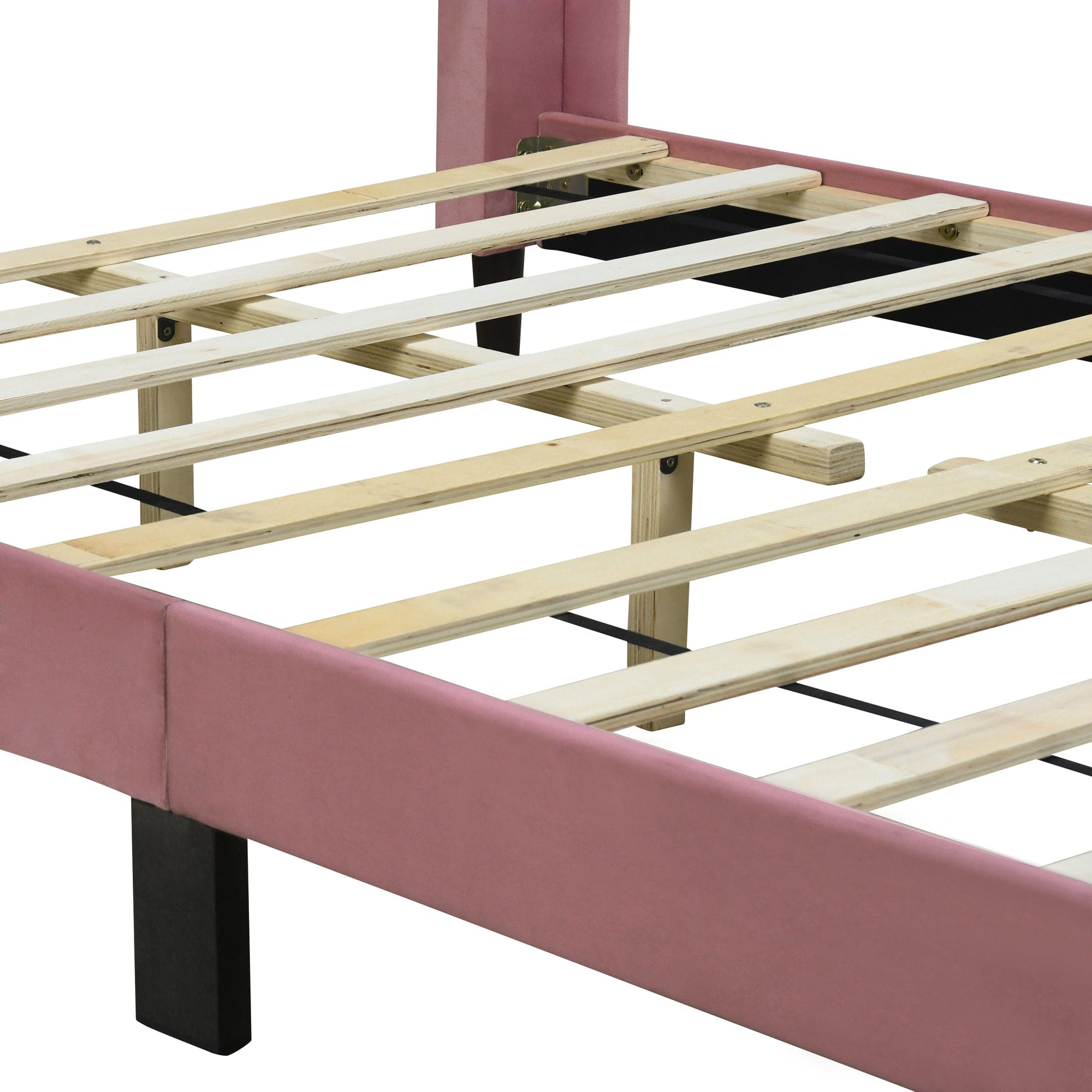 Full Size Upholstered Platform Bed, Velvet, Pink