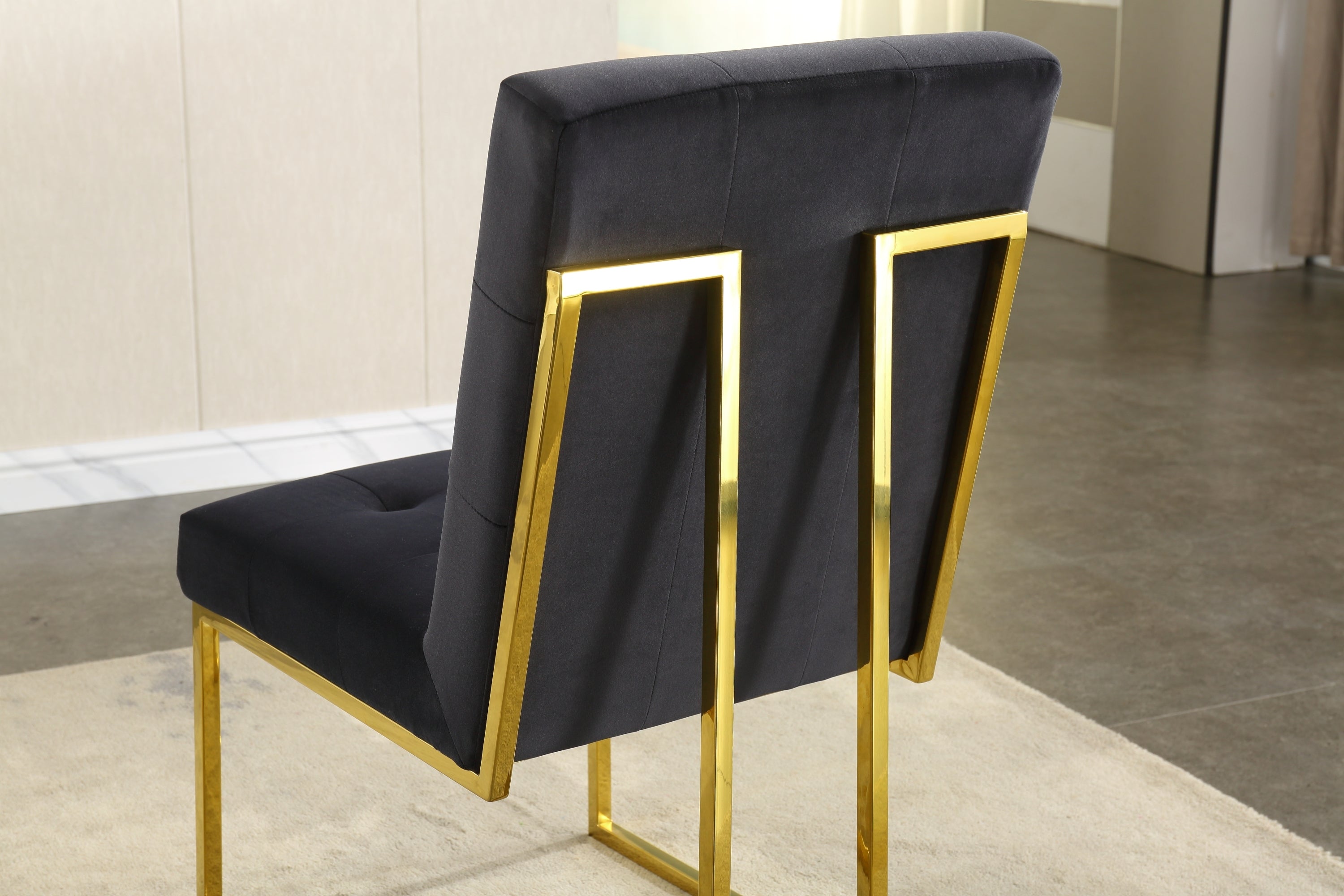 Modern Velvet Dining Chair Set of 2, Tufted Design and Gold Finish Stainless Base