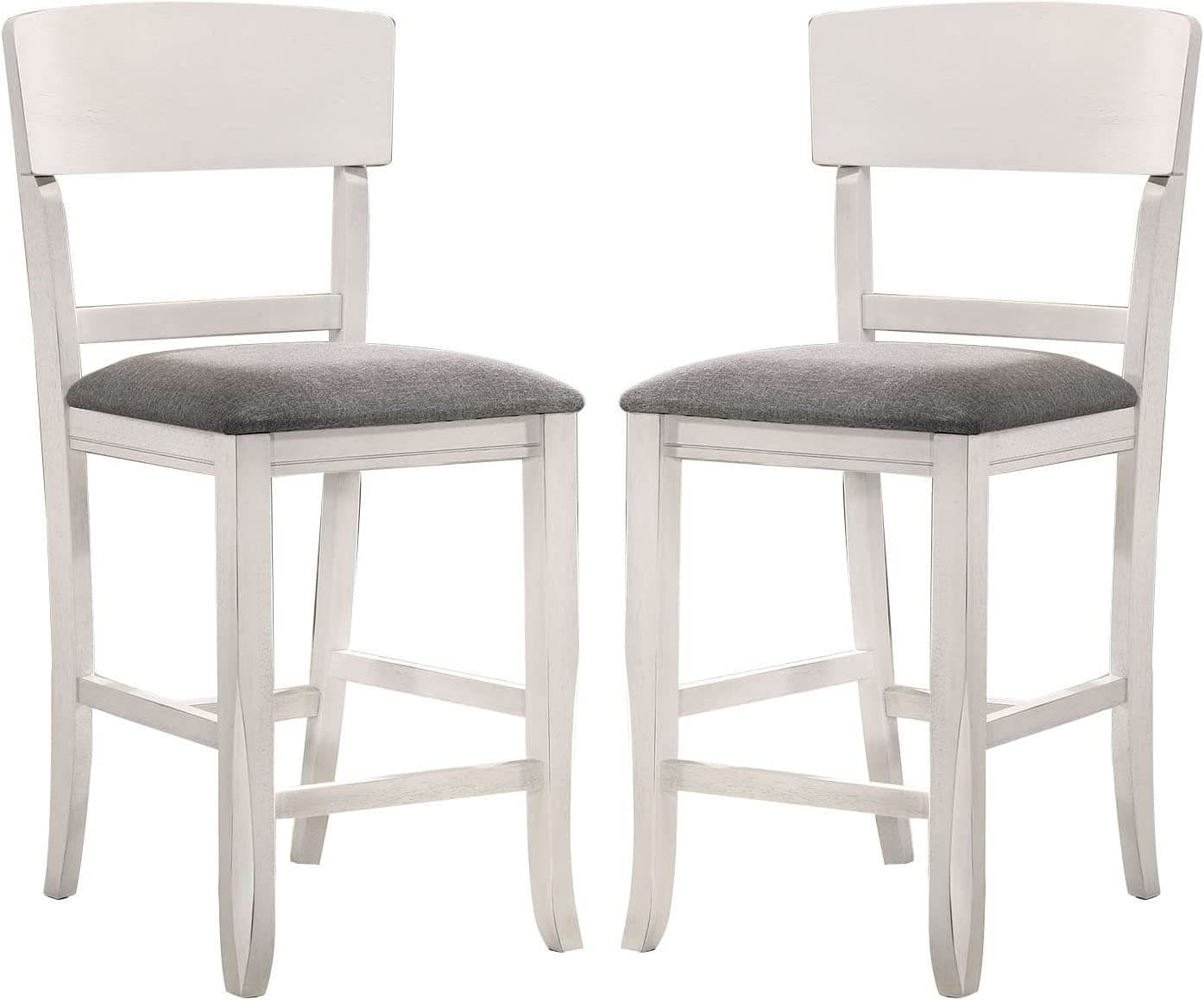 Contemporary Dining Room Counter Height Chairs Set of 2 Chairs only White Solid wood Gray Padded Fabric Seat