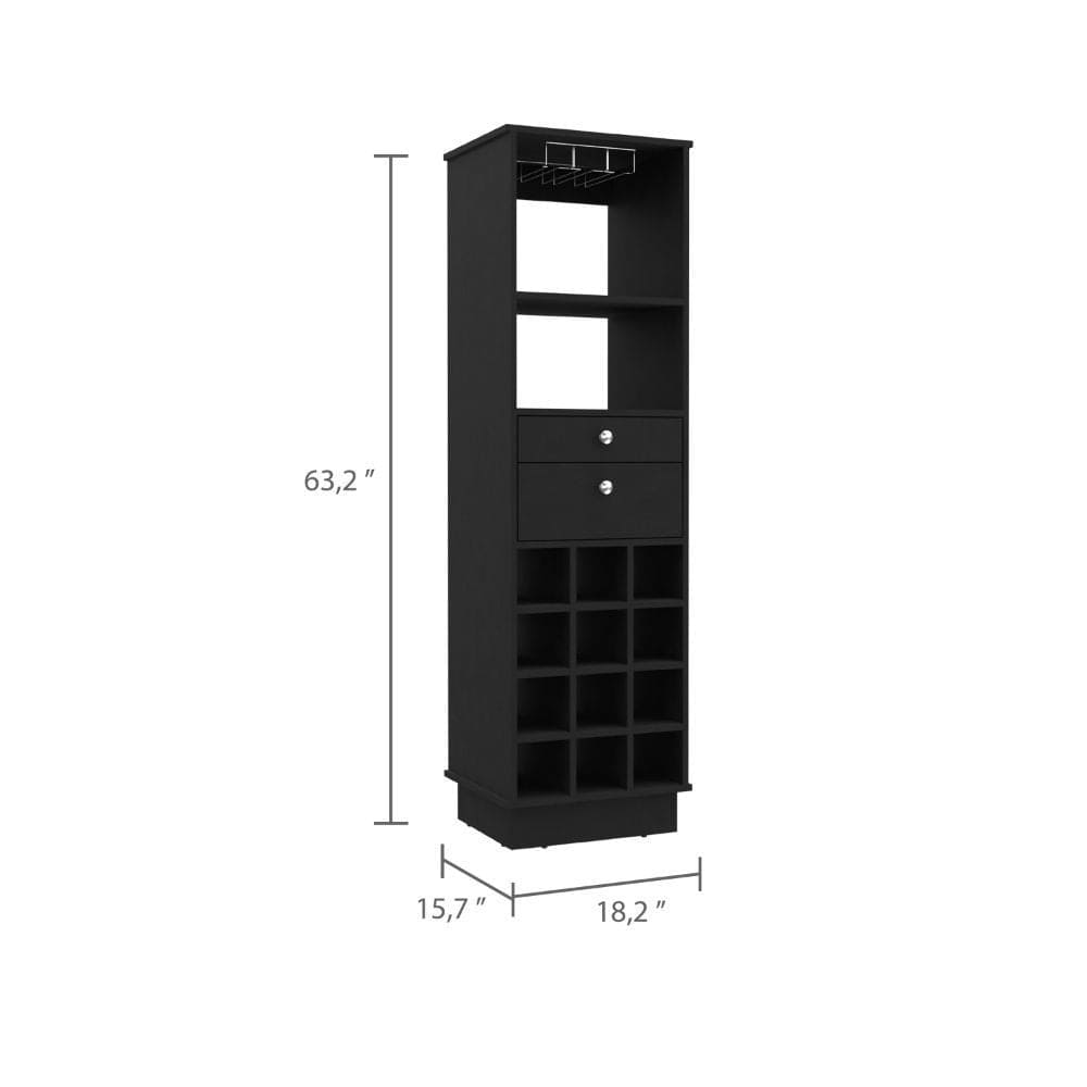 Bar Cabinet Bureck, Two Drawers, Twelve Wine Cubbies, Black Wengue Finish