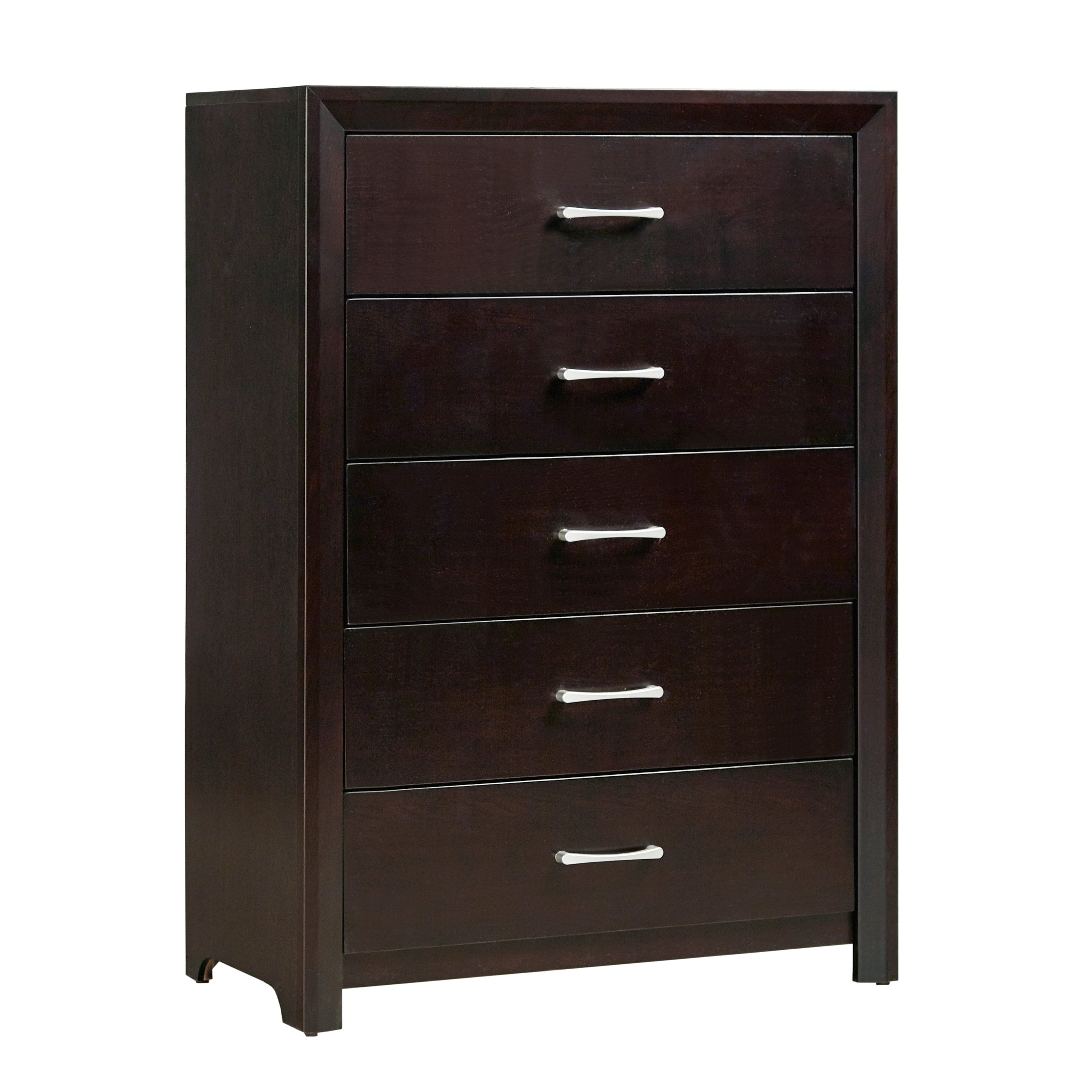 Espresso Finish Contemporary Design 1pc Chest of 5x Drawers Silver Tone 
Bar Pulls Bedroom Furniture