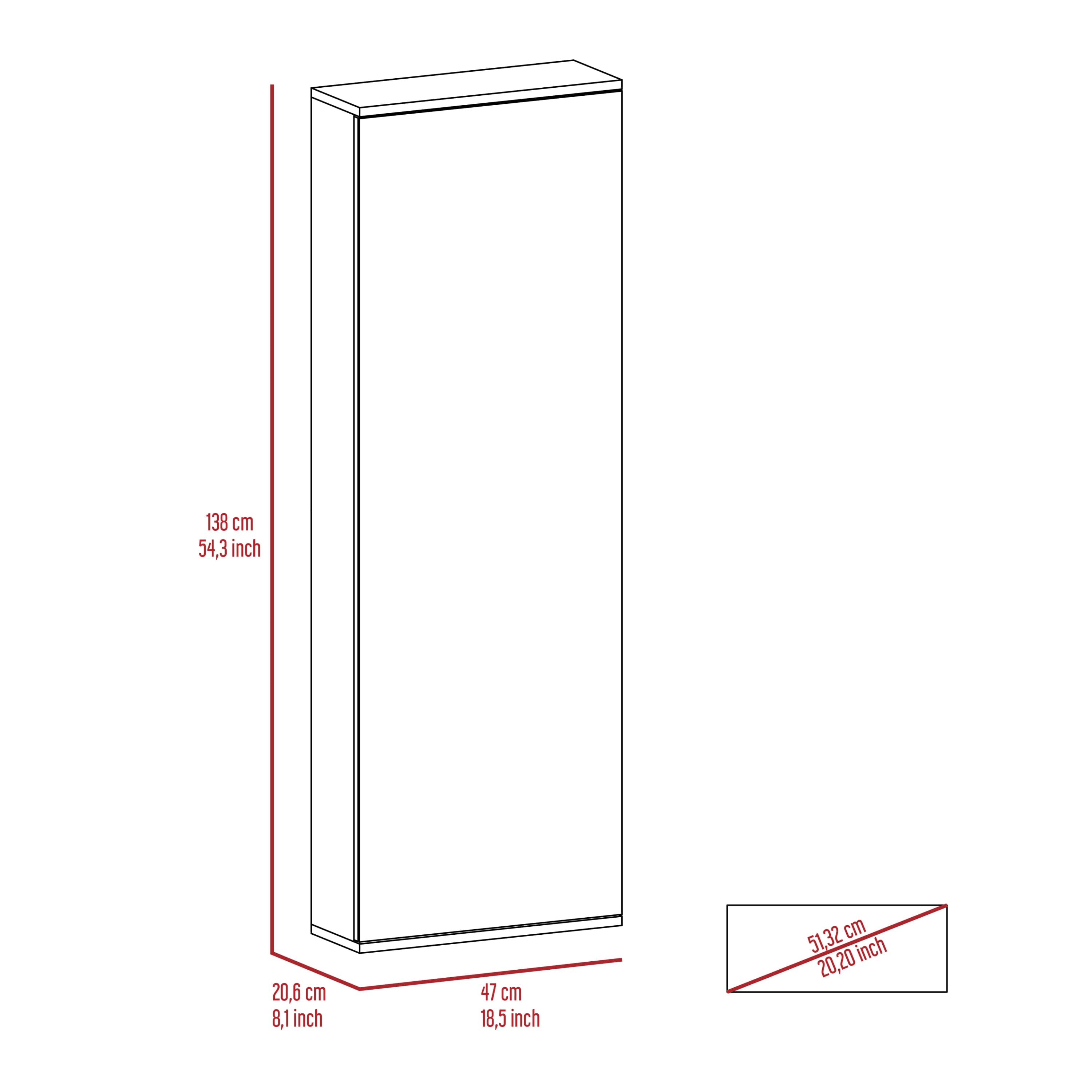 Leto Wall Mounted Shoe Rack With Mirror, Single Door, Capacity For Ten Shoes -White