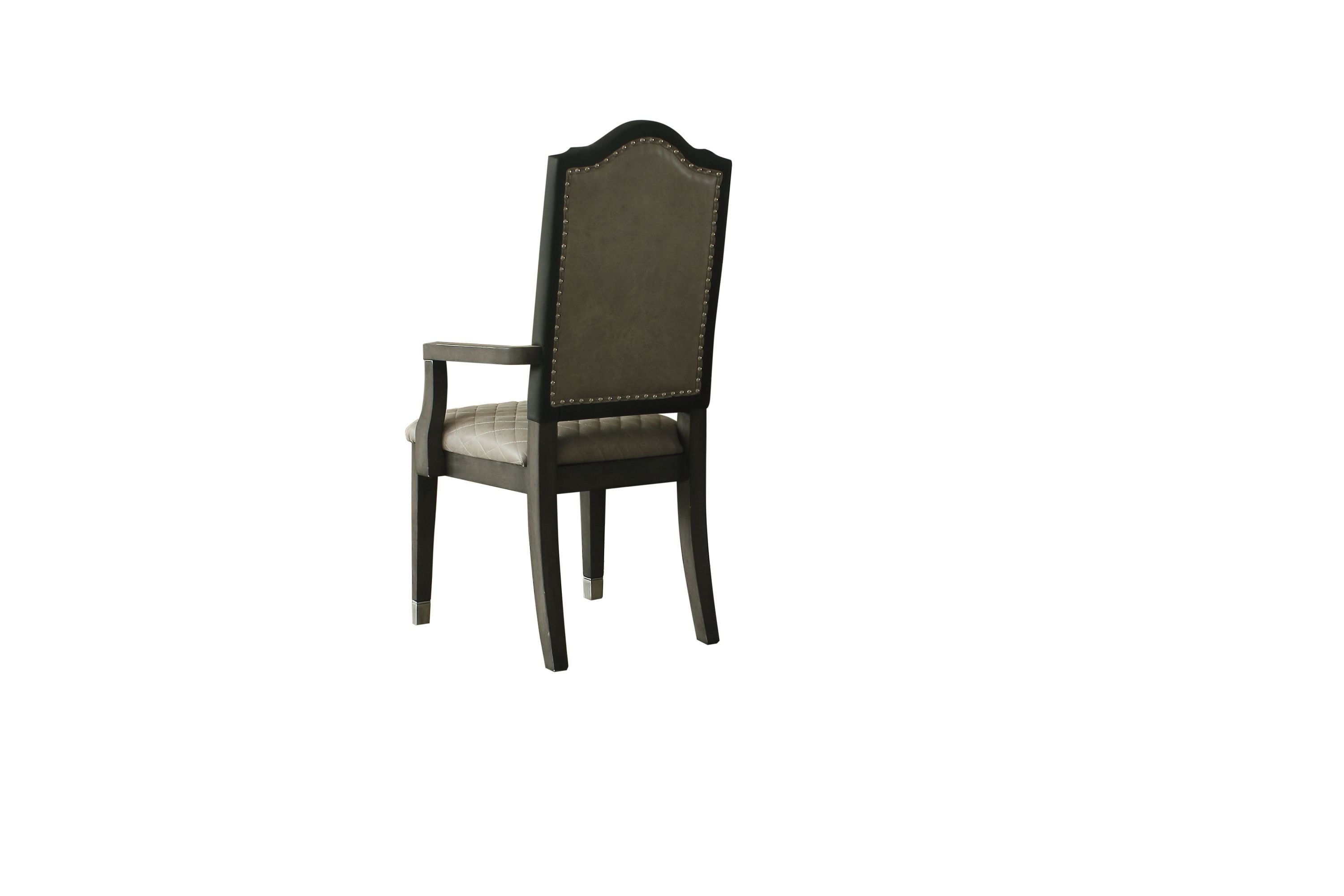 ACME House Beatrice Arm Chair, Two Tone Beige Fabric & Charcoal Finish 68813