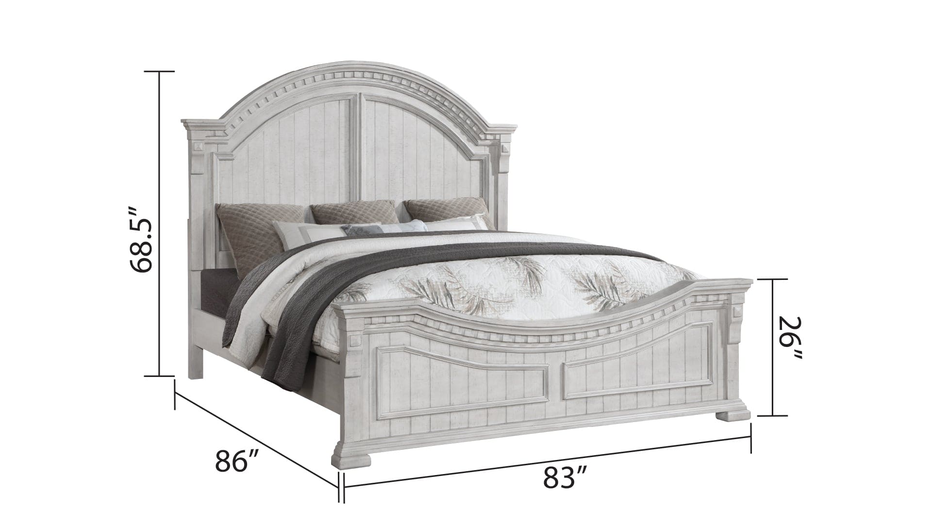 Faith Transitional Style King Bed Made with Wood in Antique white