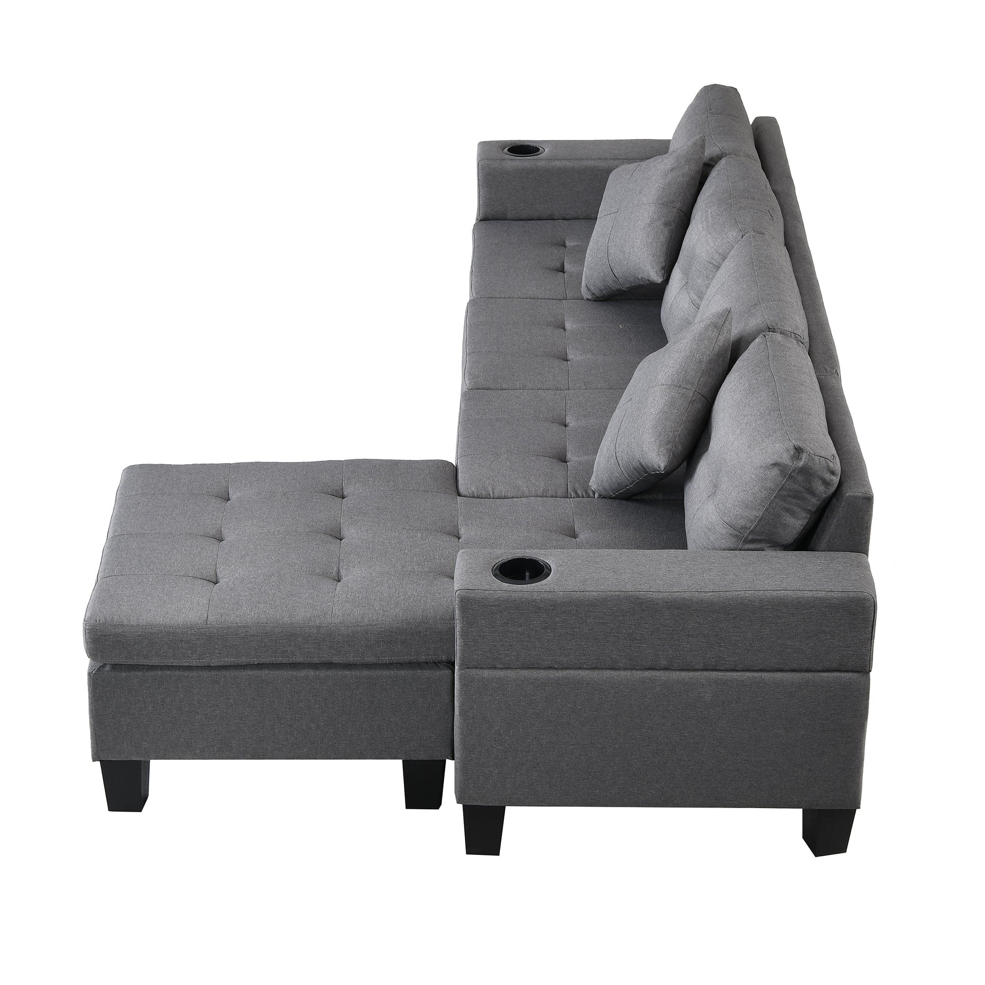 Sectional Sofa Set for Living Room with L Shape  Chaise Lounge ,cup holder and  Left or Right Hand Chaise  Modern 4 Seat