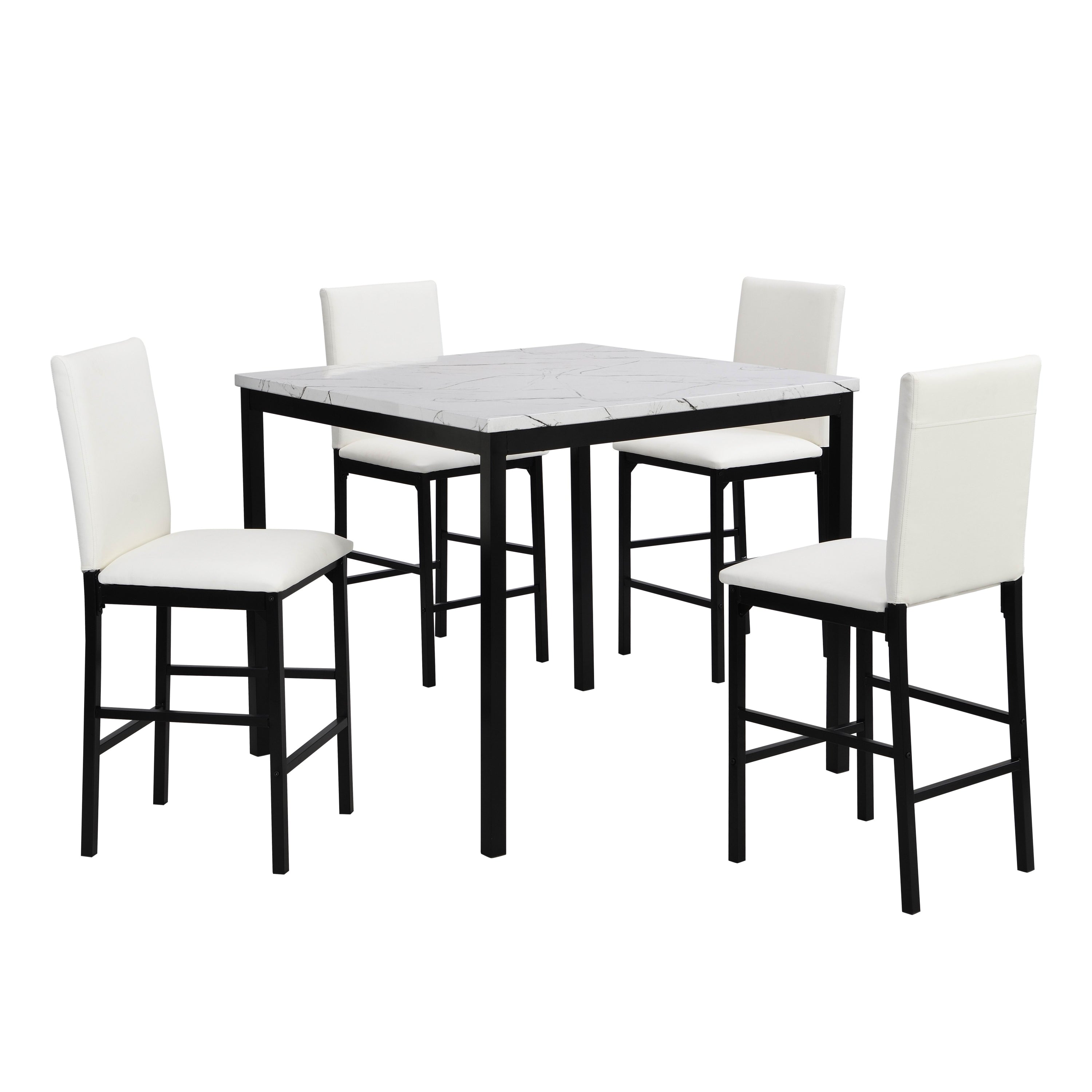 White Counter Height Chairs 4pc Set Black Metal Frame Casual Dining Room Furniture Faux Leather Upholstered