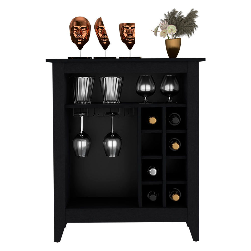 Bar Cabinet Castle, One Open Shelf, Six Wine Cubbies, Black Wengue Finish