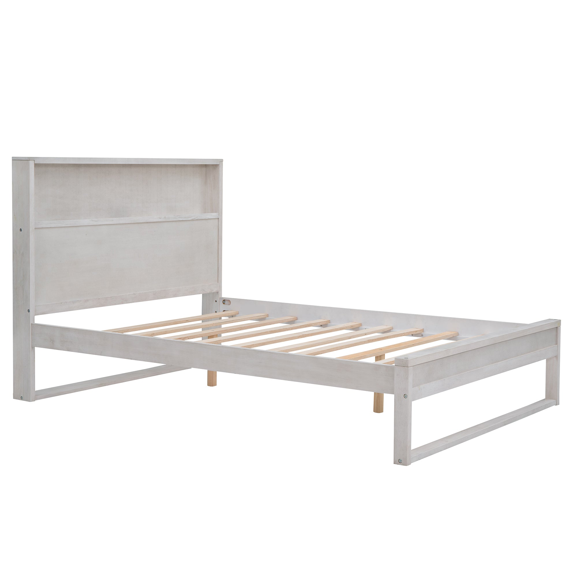 Platform Bed with Storage Headboard,Sockets and USB Ports,Full Size Platform Bed,Antique White