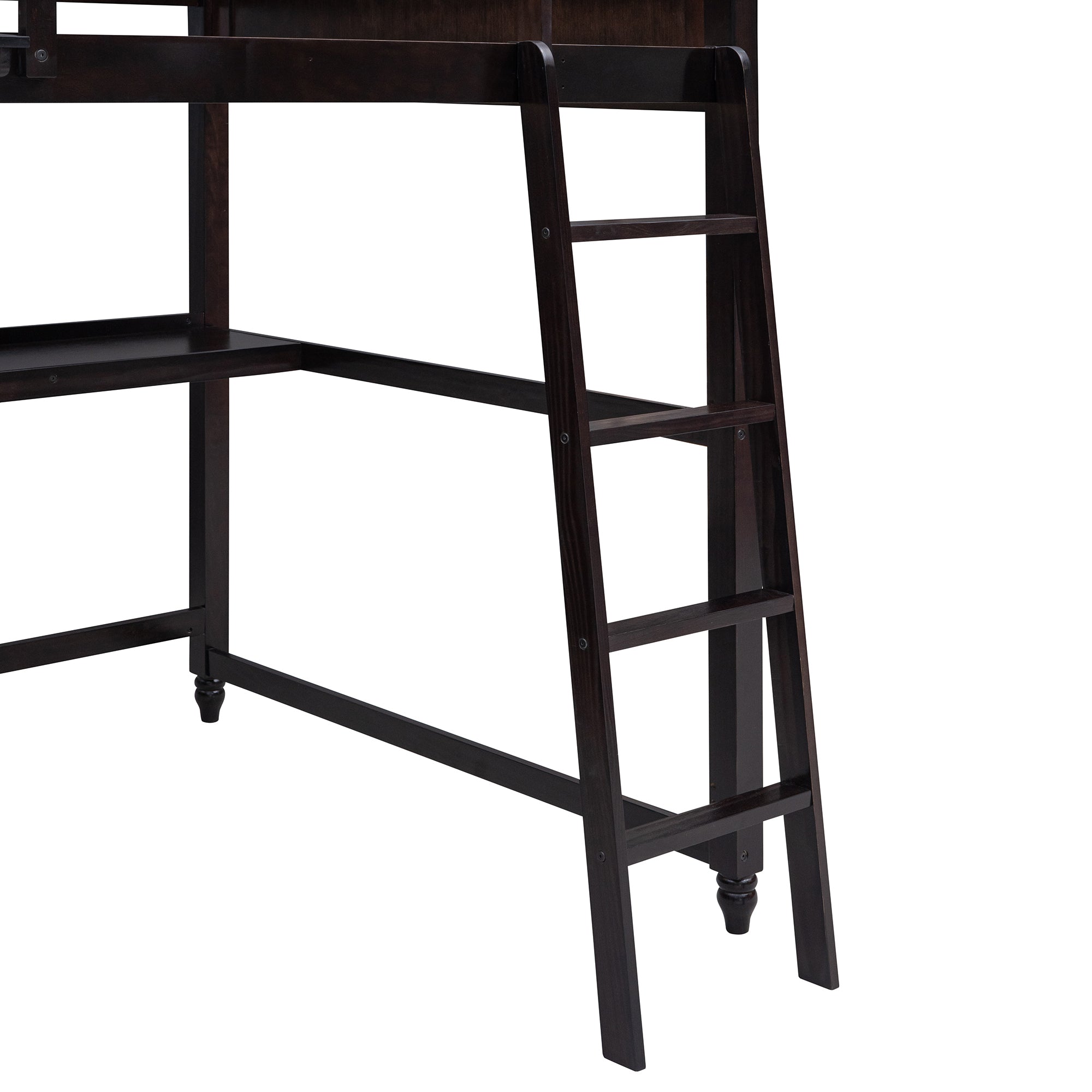 Full size Loft Bed with Drawers and Desk, Wooden Loft Bed with Shelves - Espresso(OLD SKU:LT001529AAP)