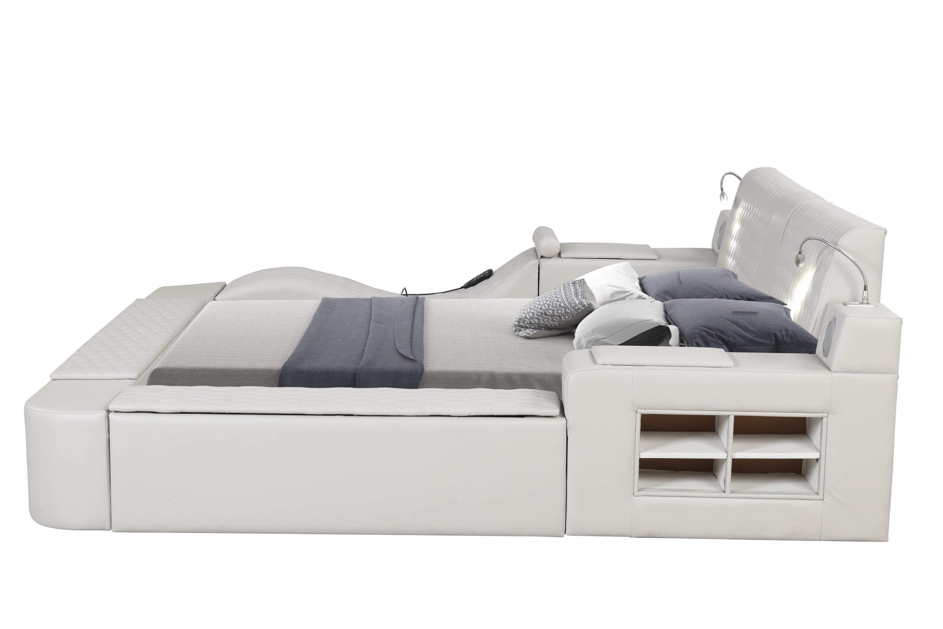 Zoya Smart Multifunctional Queen Size Bed Made with Wood in Beige