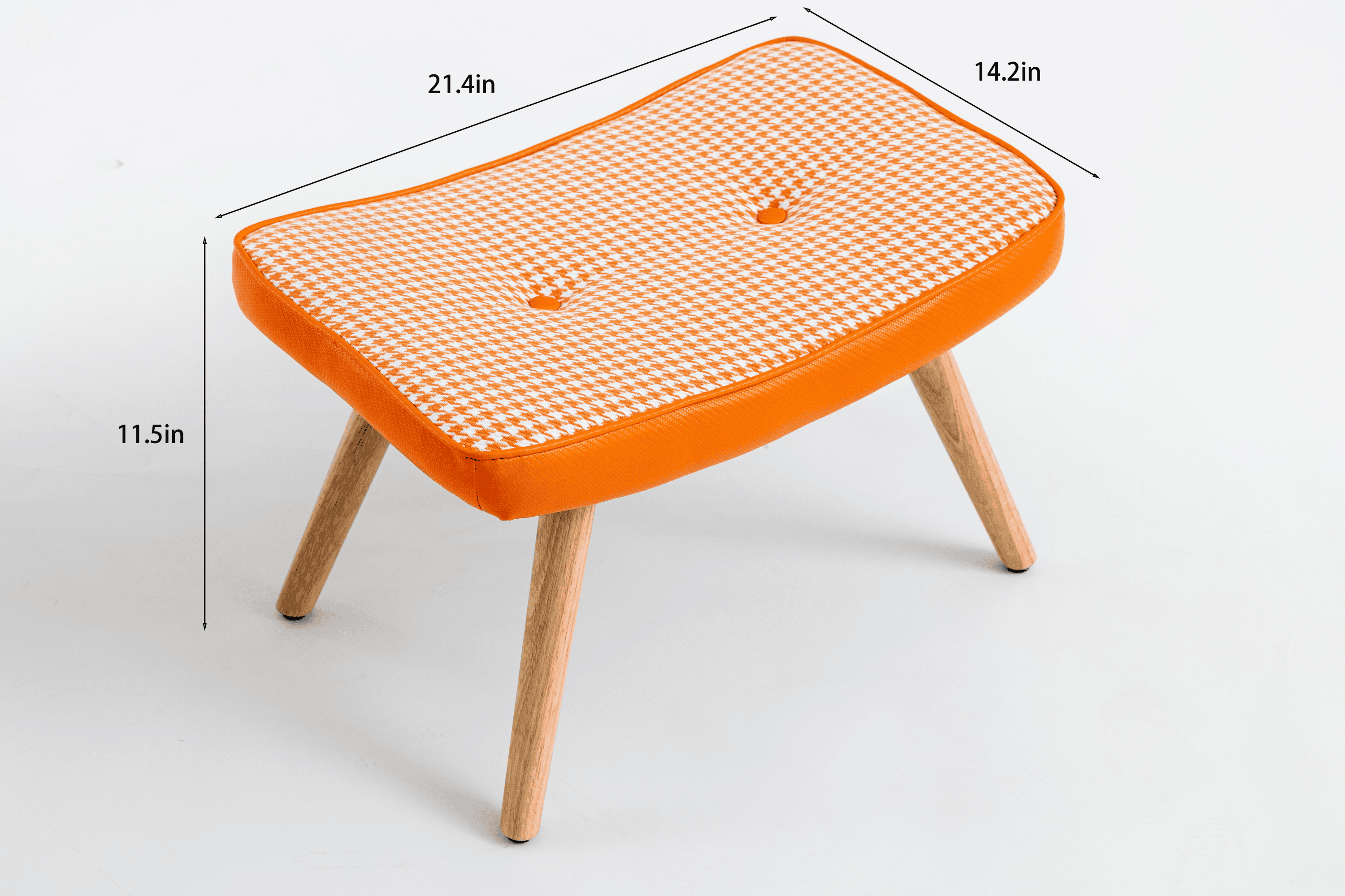 Wooden Step ottoman,Wooden Step Stool for Adults,Square Cushion Foot Stool,Small Stool with Non-Slip Pad,Wood Stool Suitable for Bedroom, Living Room and Kitchen (orange)