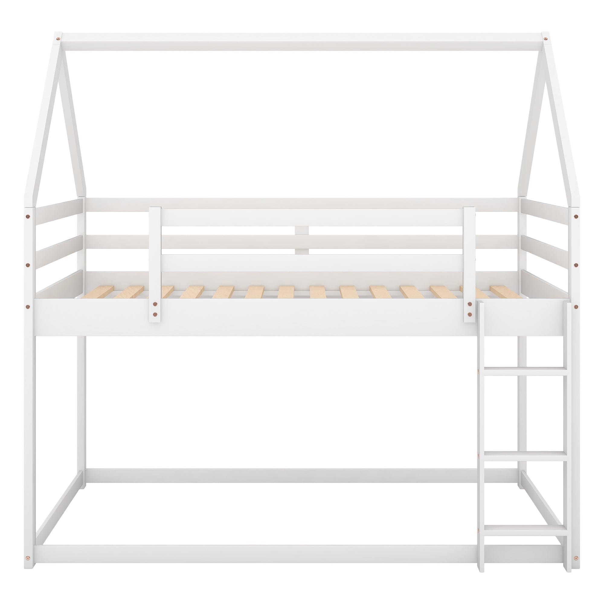 Twin over Twin Low Bunk Bed, House Bed with Ladder , White(OLD SKU:WF197808AAK)