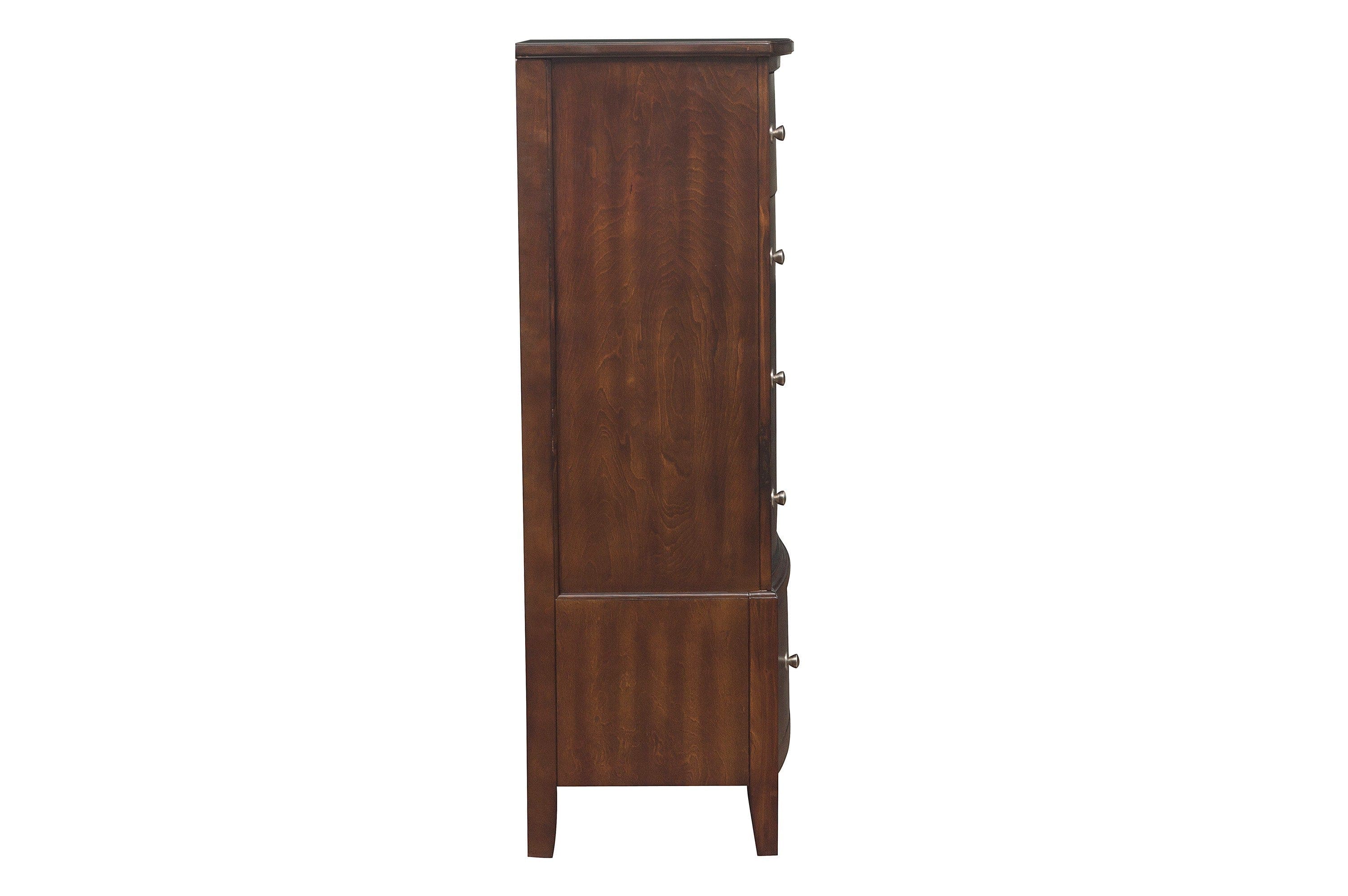 Dark Cherry Finish 1pc Chest of 5x Drawers Satin Nickel Tone Knobs Transitional Style Bedroom Furniture