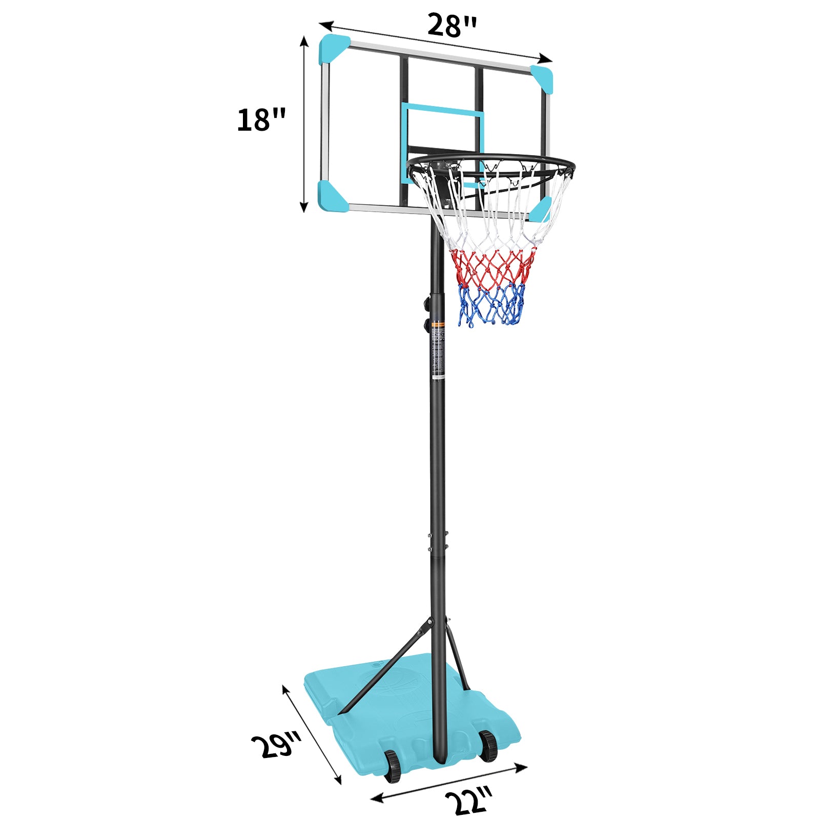 Portable Basketball Goal System with Stable Base and Wheels, use for Indoor Outdoor teenagers youth height adjustable 5.6 to 7ft Basketball Hoop 28 Inch Backboard