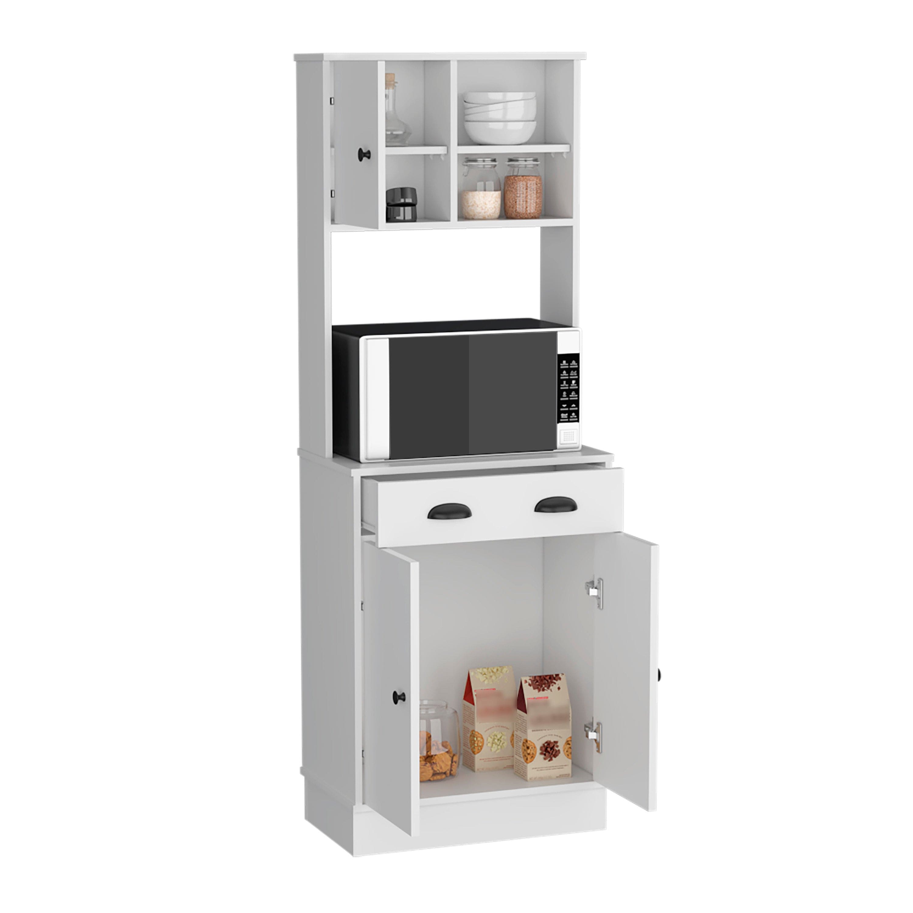 Microwave Storage Stand with 3-Doors and Drawer Arlington, White Finish