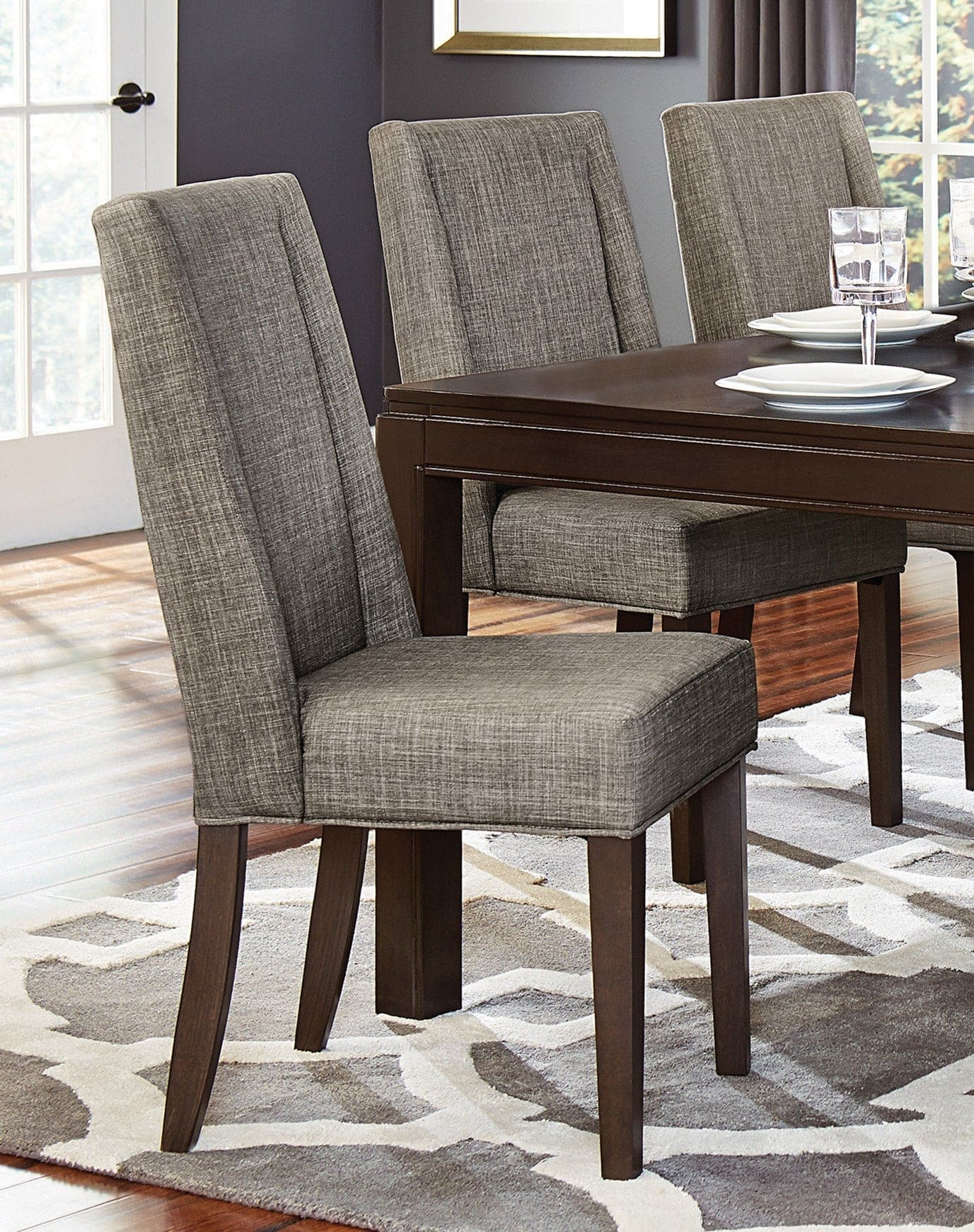 Contemporary Design Dark Brown Finish Dining Chairs Set of 2pc Fabric Upholstered Dining Room Furniture