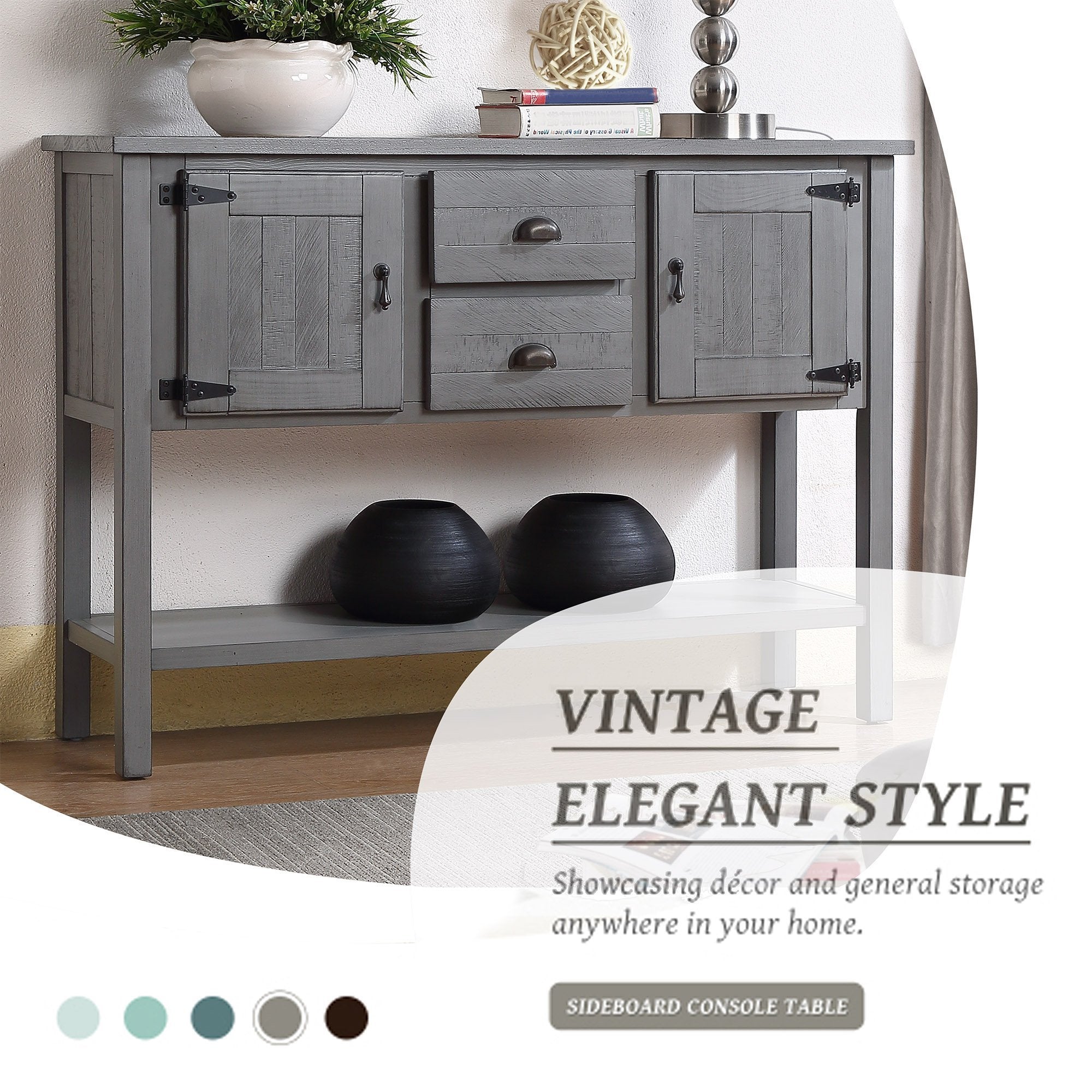 Wood Sideboard Console Table (Antique Gray)