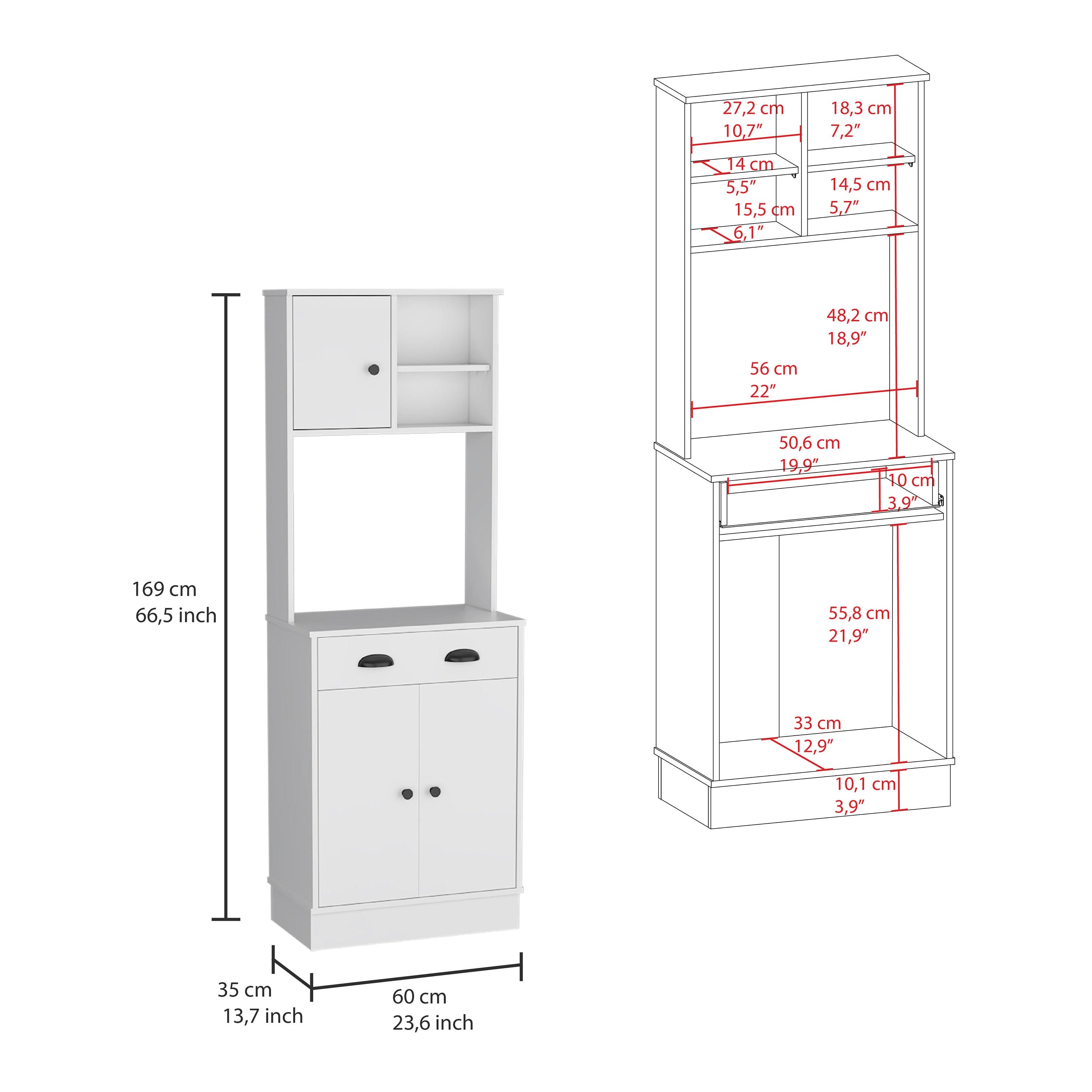 Microwave Storage Stand with 3-Doors and Drawer Arlington, White Finish