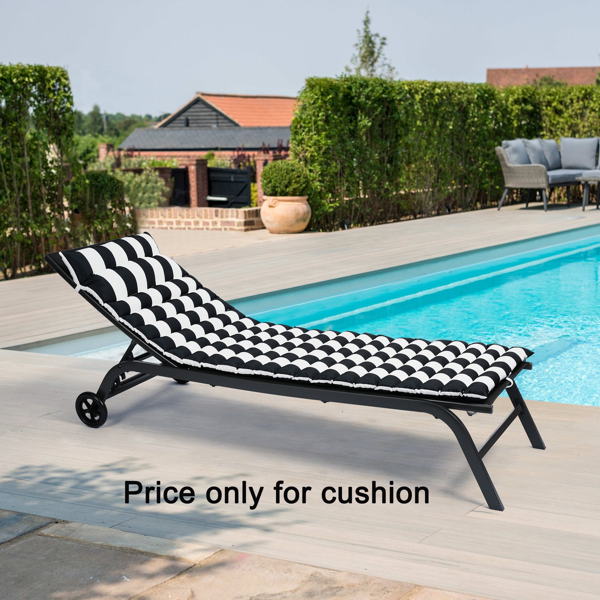 2PCS Set Outdoor Lounge Chair Cushion Replacement Patio Funiture Seat Cushion Chaise Lounge Cushion-BLACK-WHITE