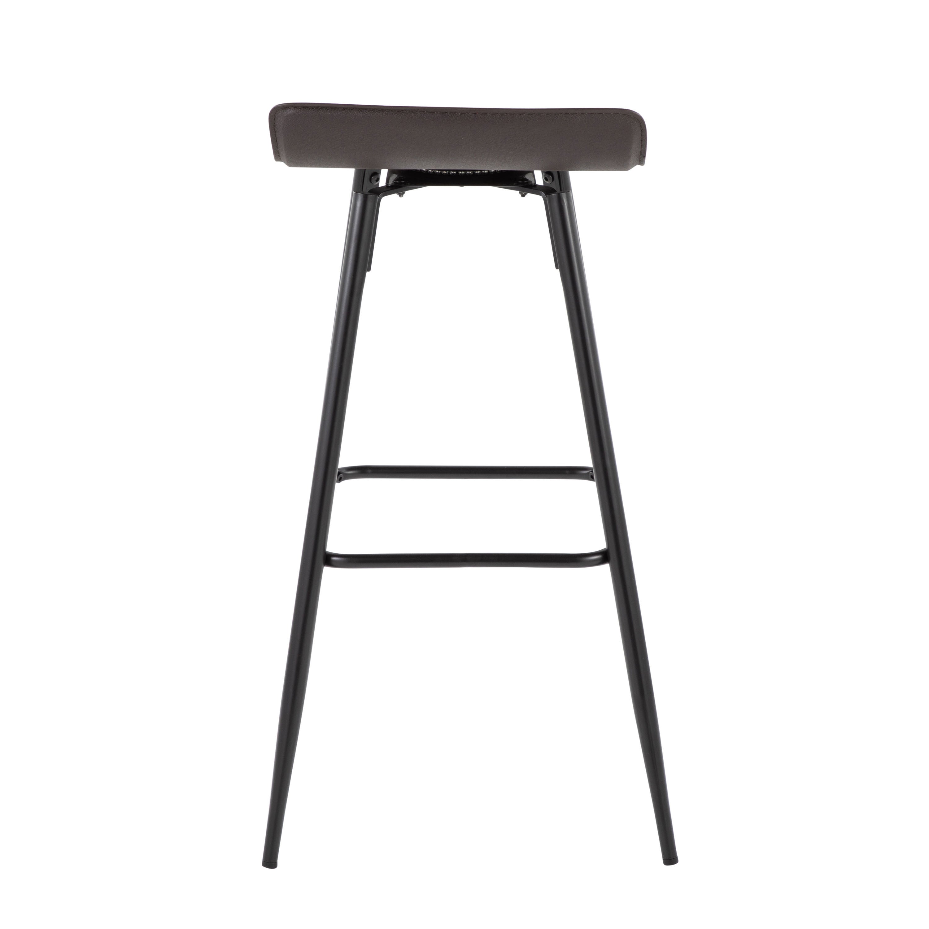 Ale 30" Contemporary Fixed-Height Bar Stool in Black Steel and Espresso Faux Leather by LumiSource - Set of 2