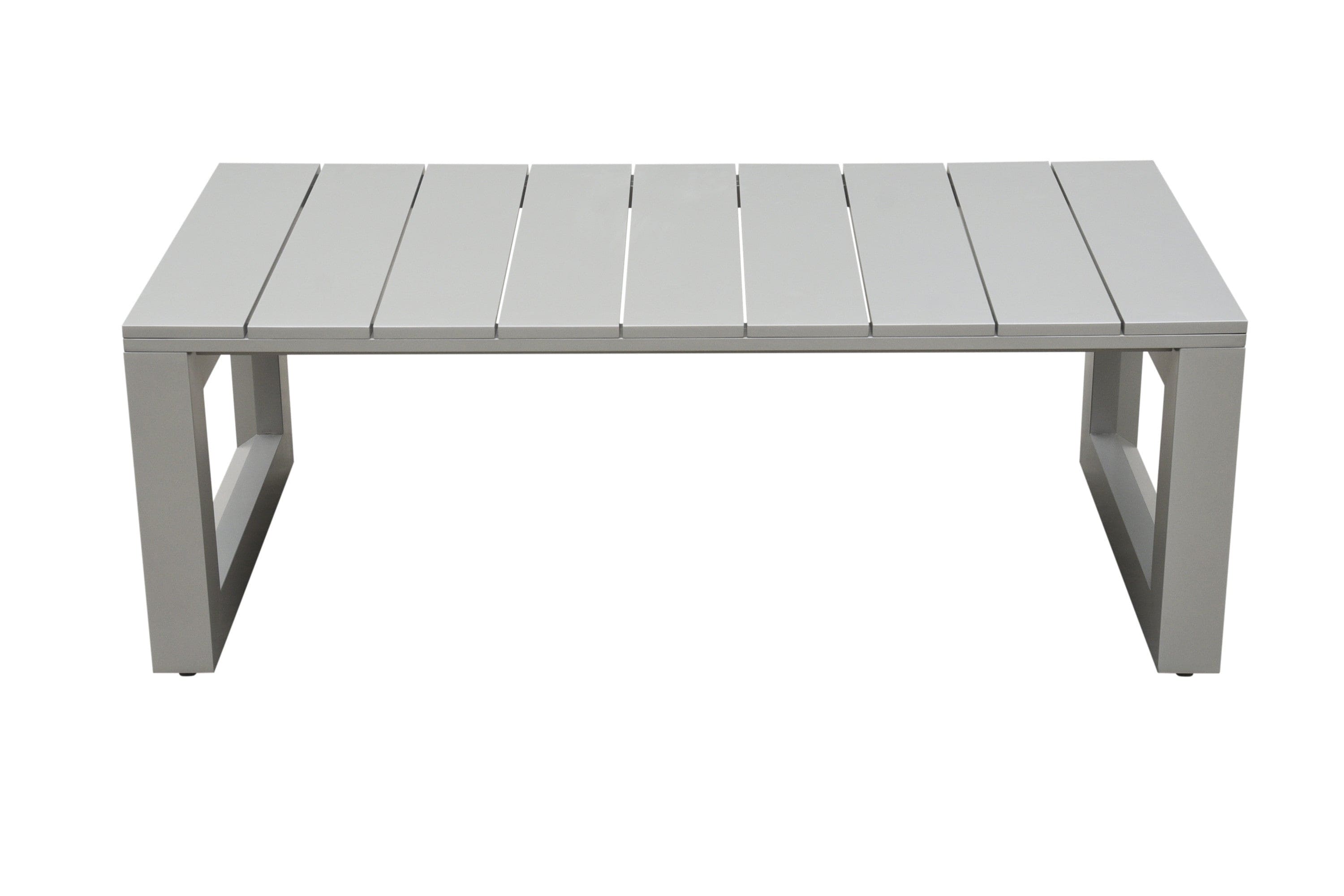 Outdoor Showcase: Contemporary Cocktail Table - Neutral Style, Beveled End Panels, Geometric Pattern - Rust-Resistant, Scratch & Weather-Resistant Aluminum Fram