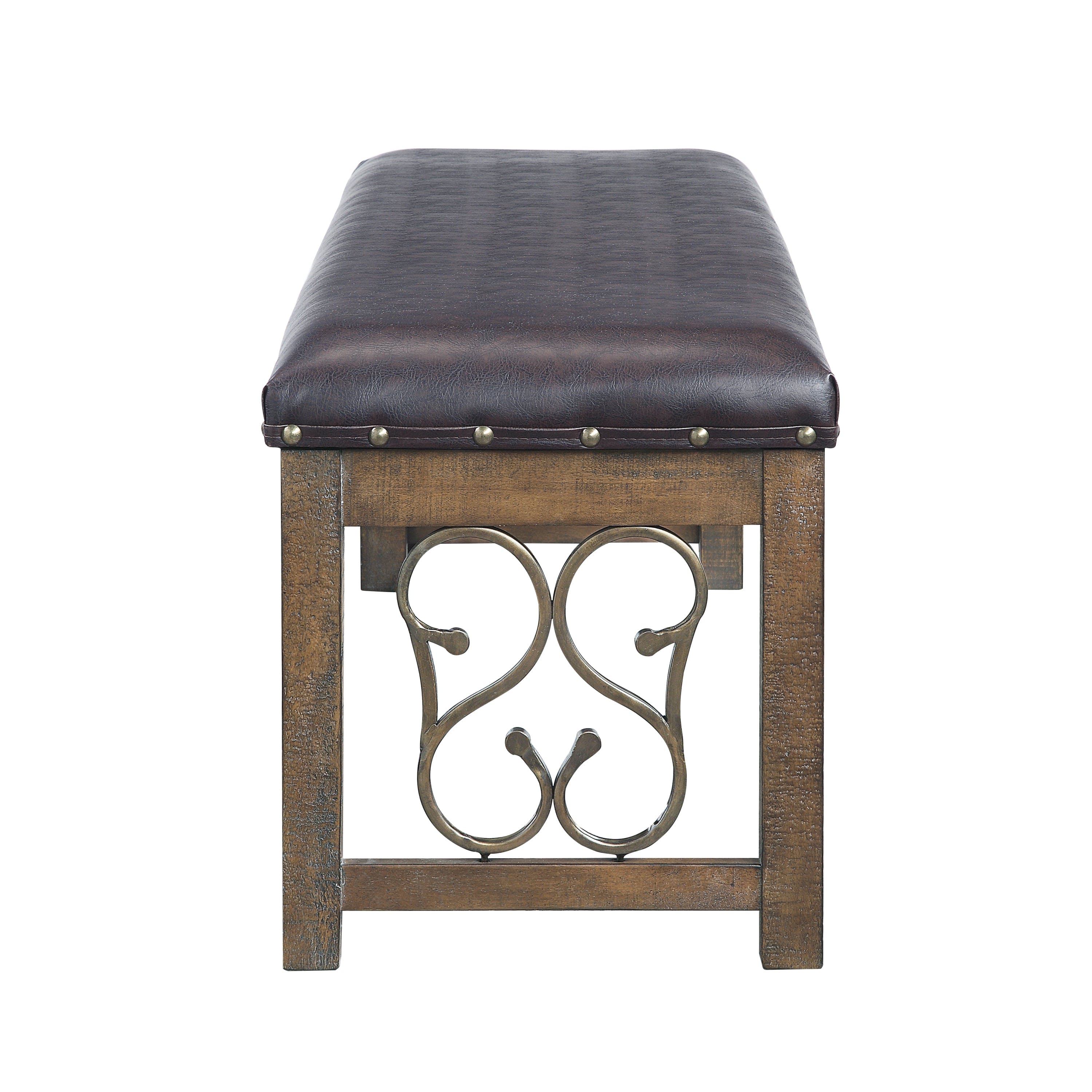 ACME Raphaela Bench in Black PU & Weathered Cherry Finish DN00982