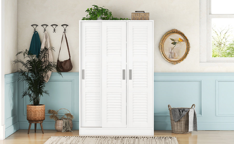 3-Door Shutter Wardrobe with shelves, White