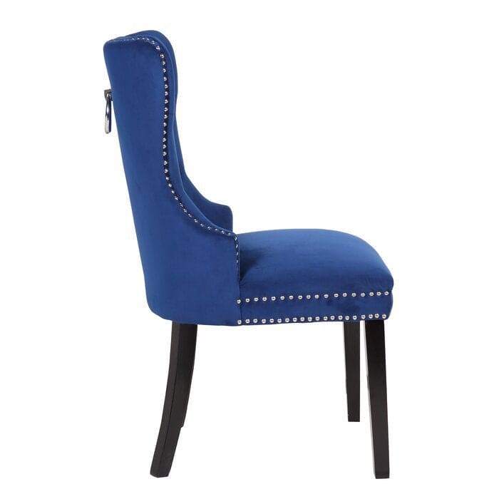 Erica 2 Piece Wood Legs Dinning Chair Finish with Velvet Fabric in Blue