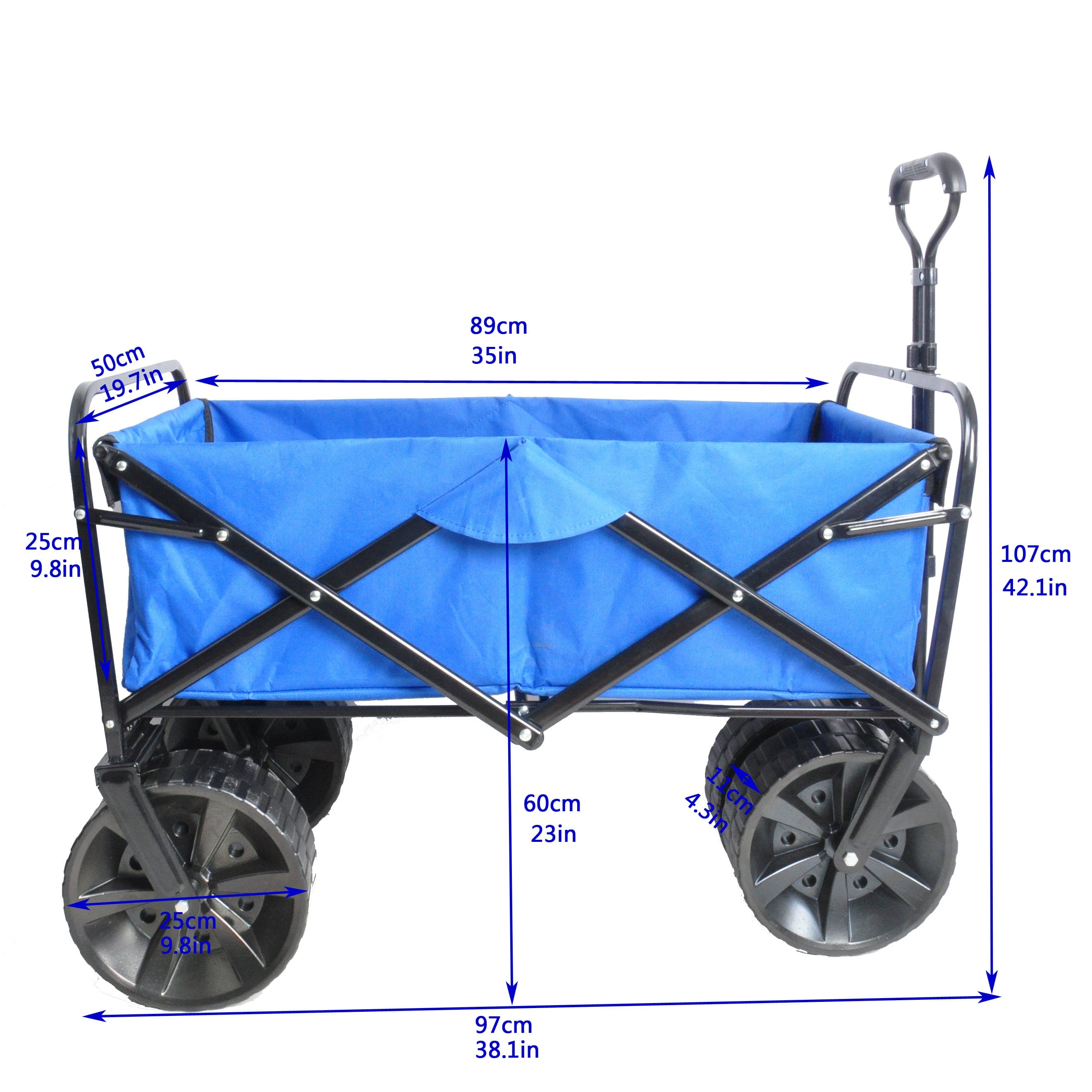 Folding Wagon Garden Shopping Beach Cart (Blue)