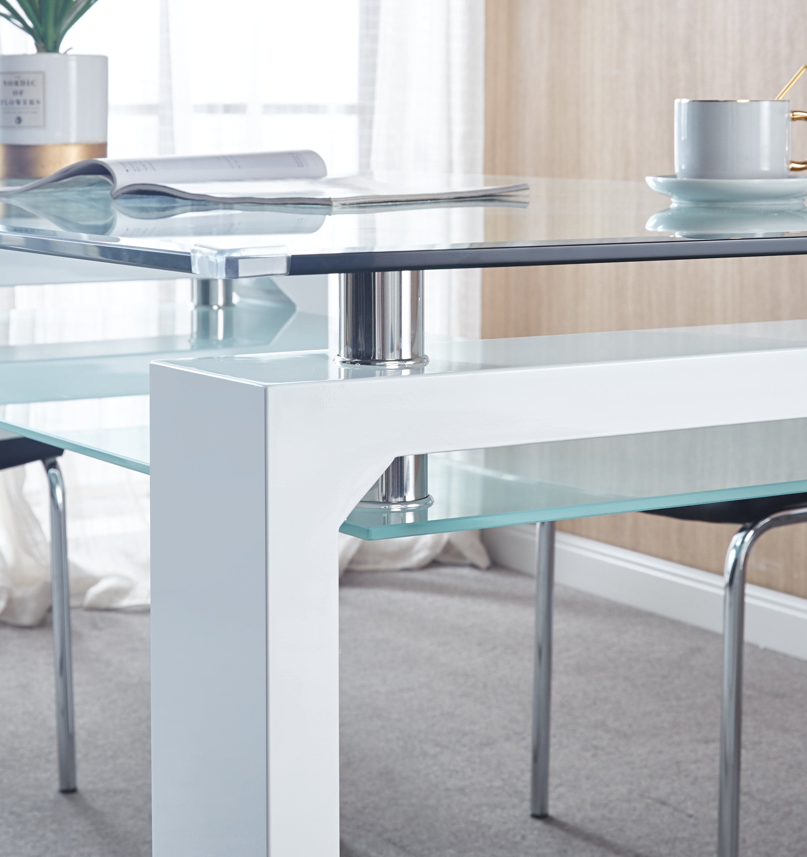 Double-Layer Tempered Glass Rectangular Dining Table