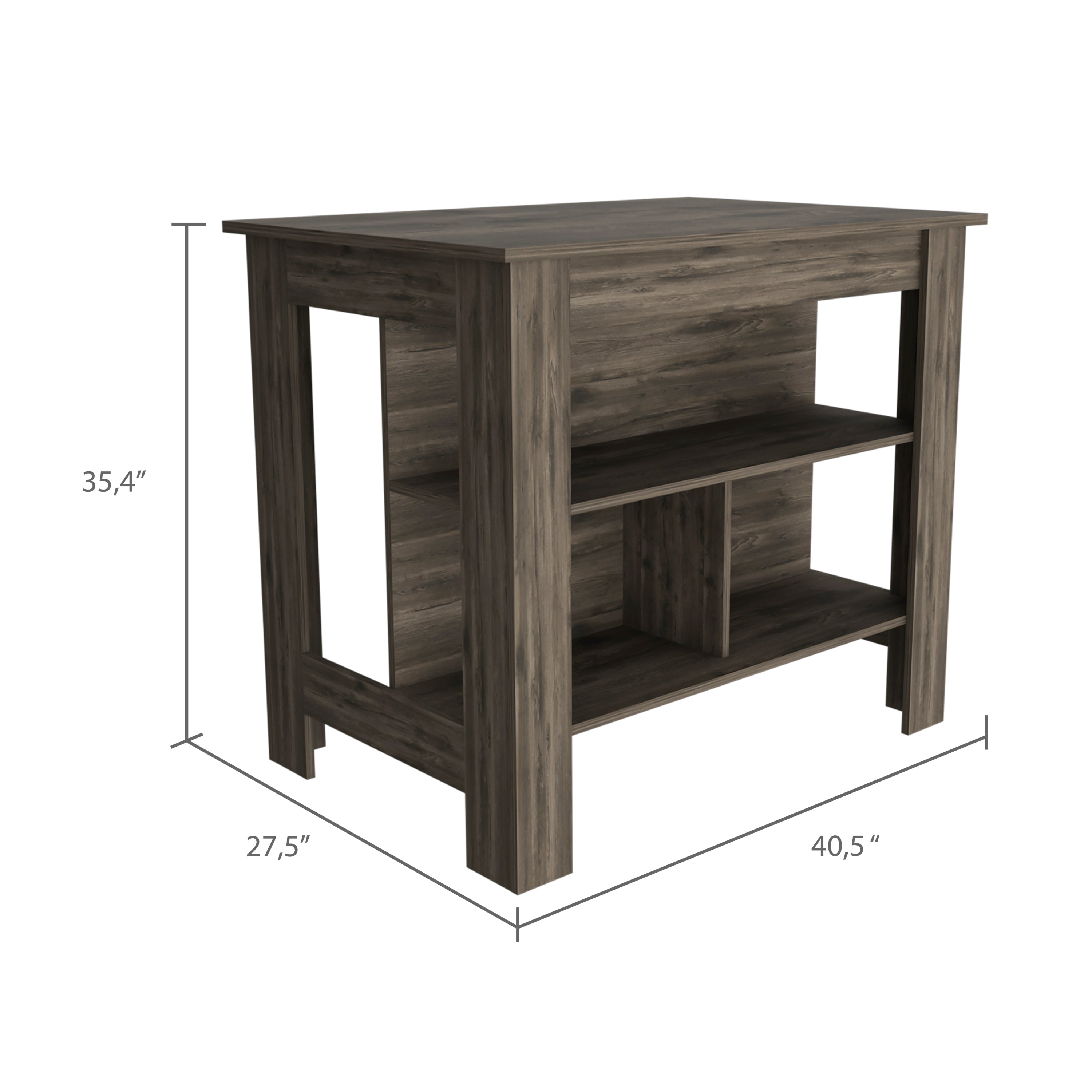 Rockaway 3-Shelf Kitchen Island Dark Brown