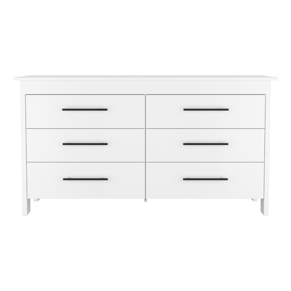 Hms 6 Drawer Double Dresser, Four Legs, Superior Top -White