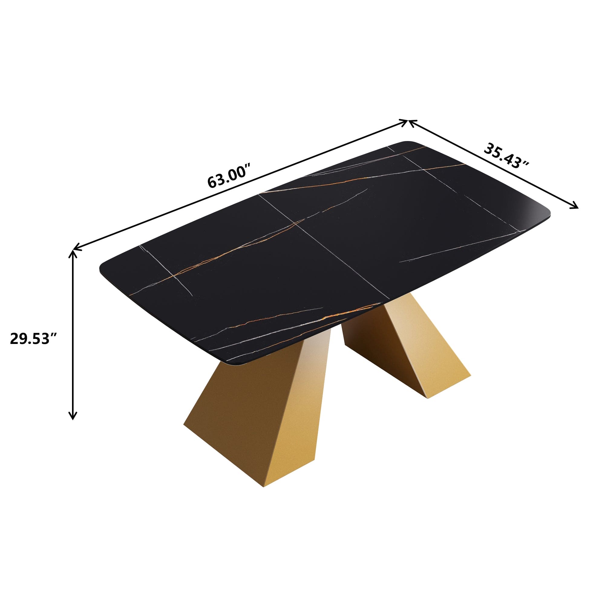 63"Modern artificial stone black curved golden metal leg dining table -6 people