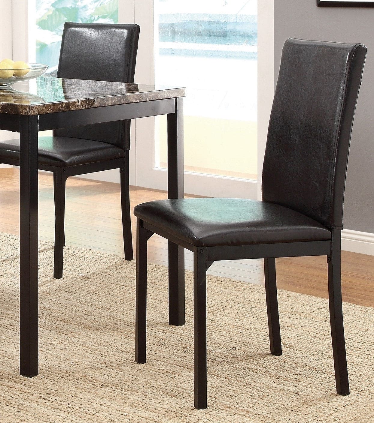 Set of 4 Metal Frame Chairs Brown Faux Leather Seat Black Metal Finish Dining Side Chairs