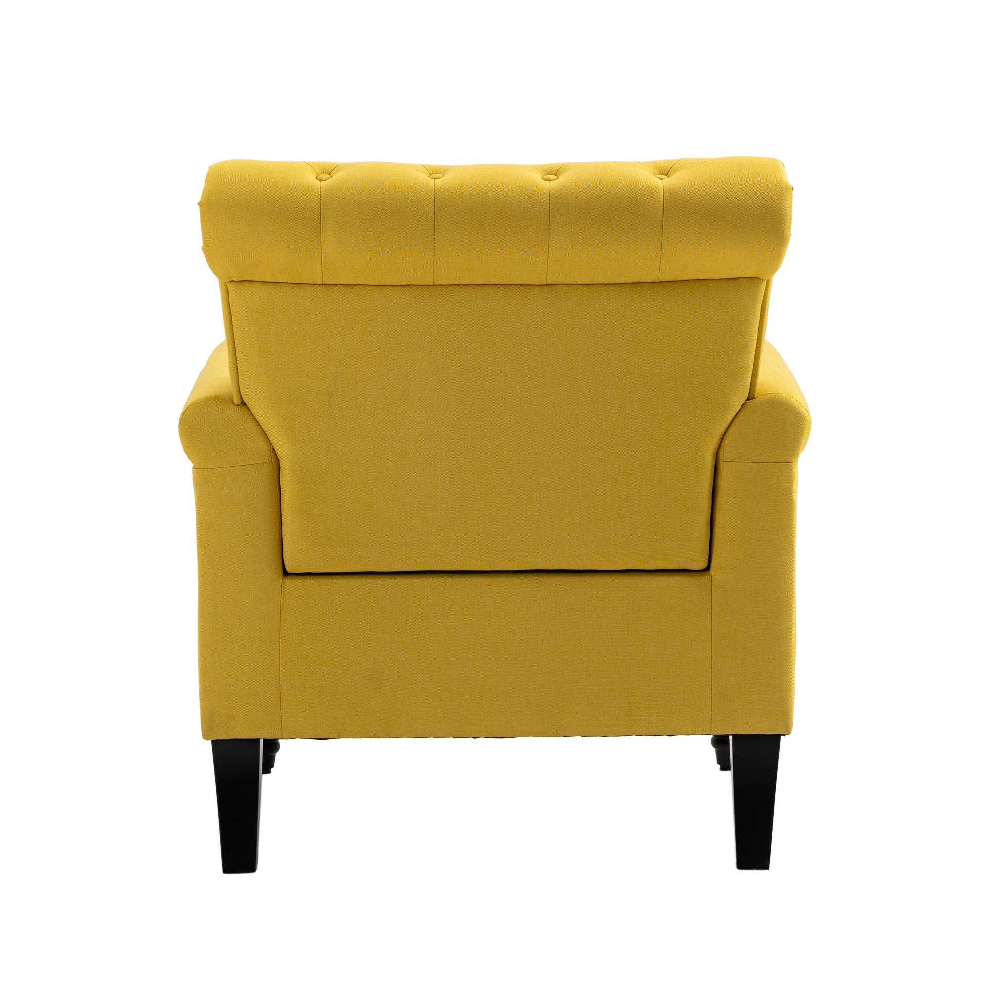 Mid-Century Modern Accent Chair, Linen Armchair w/Tufted Back/Wood Legs, Upholstered Lounge Arm Chair Single Sofa for Living Room Bedroom, YELLOW