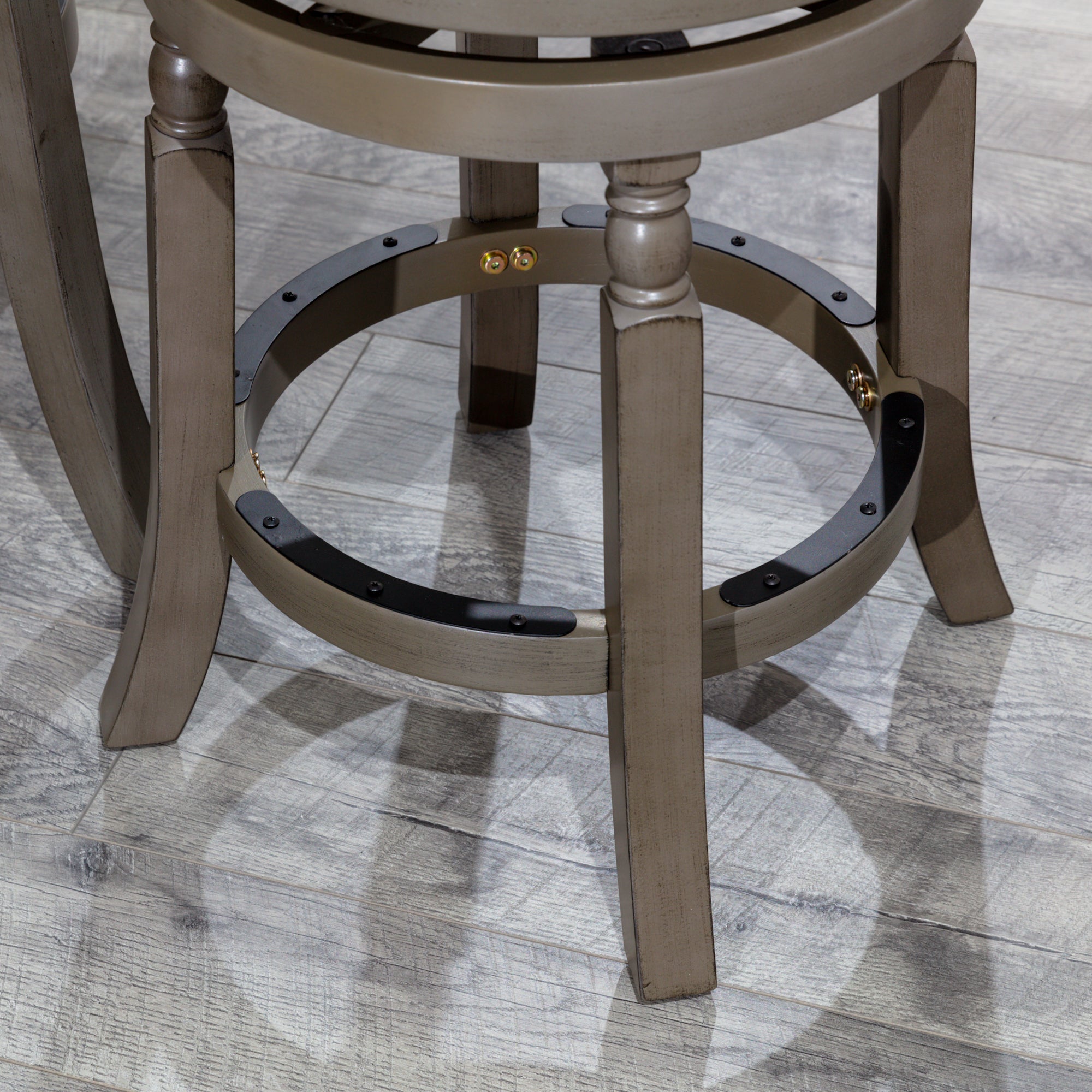 24" Counter Stool, Weathered Gray Finish, Charcoal Fabric Seat