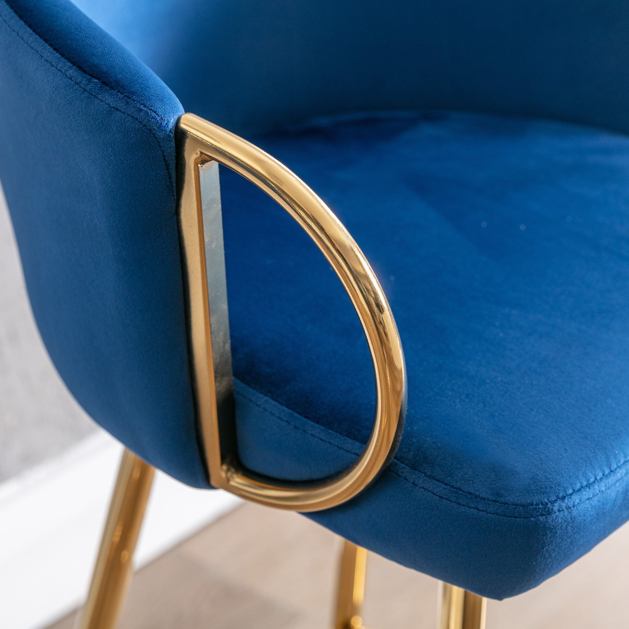 30 Inch Set of 2 Bar Stools,with Chrome Footrest and Base Velvet + Golden Leg Simple Bar Stool,BLUE